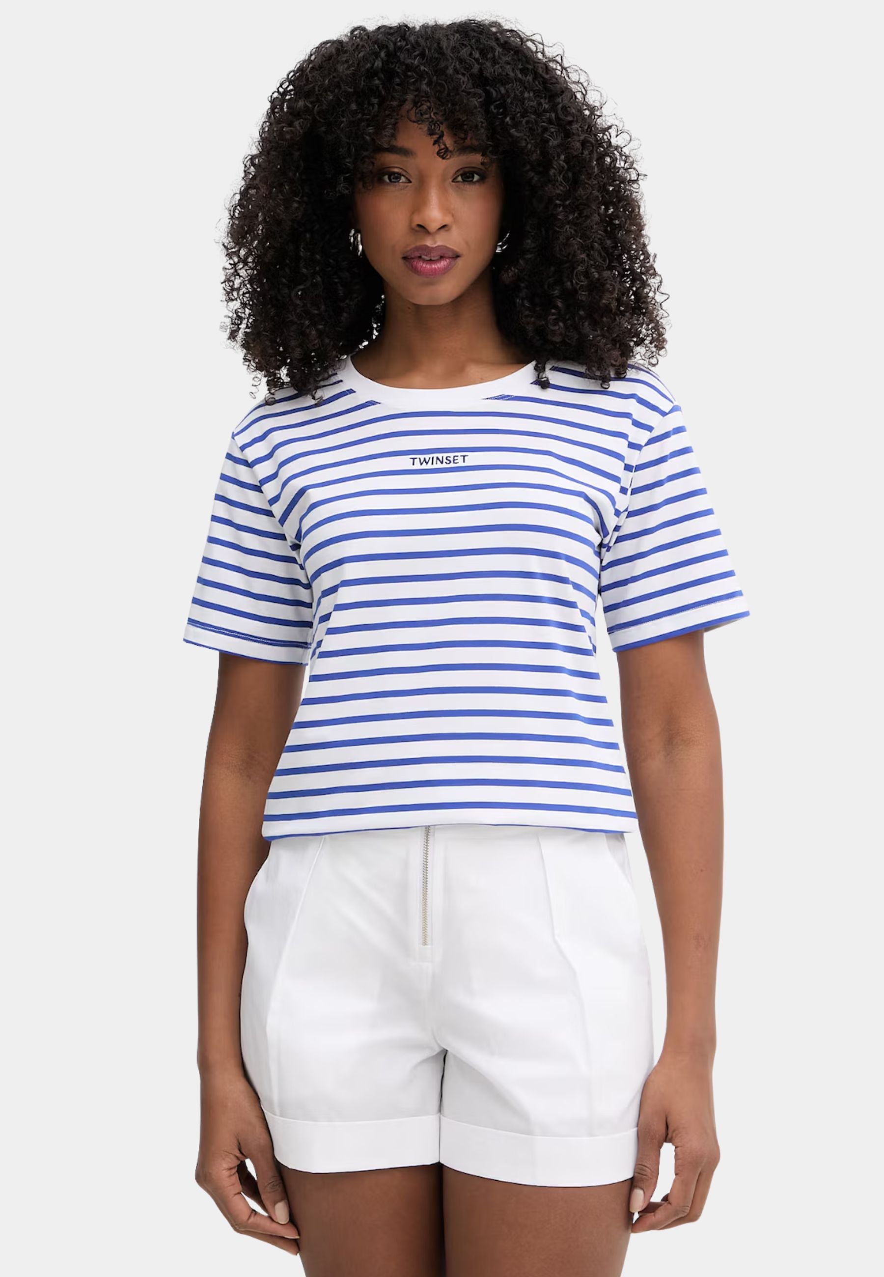 T-shirt Twinset a Righe Blu con Logo Ricamato