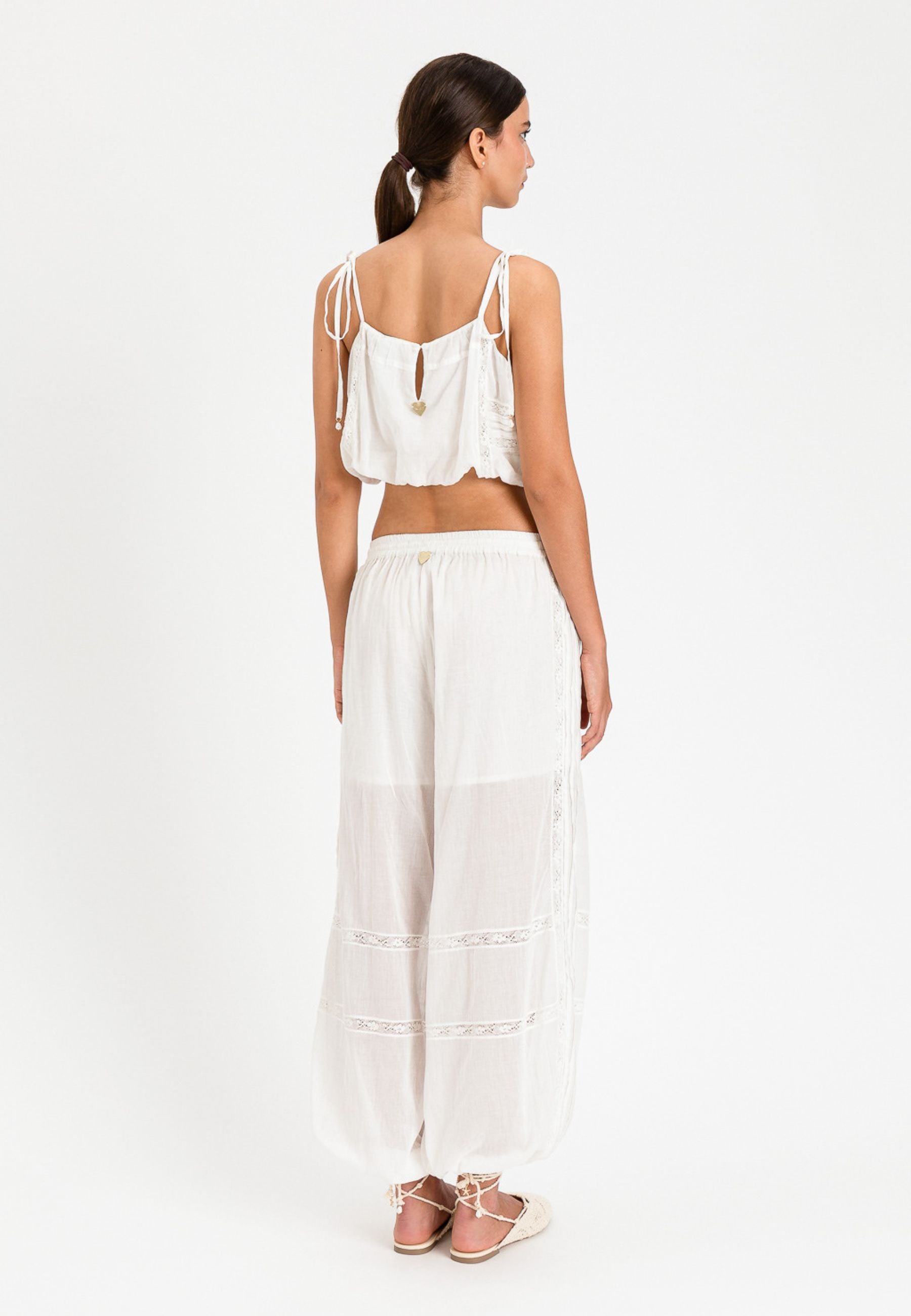 Pantalone Twinset U&B in cotone con inserti in pizzo