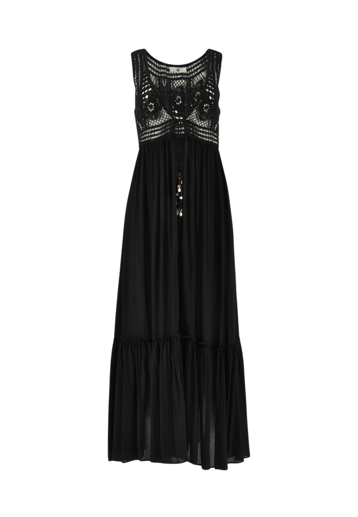 Caftano lungo crochet nero - Eleganza boho dal fascino sofisticato