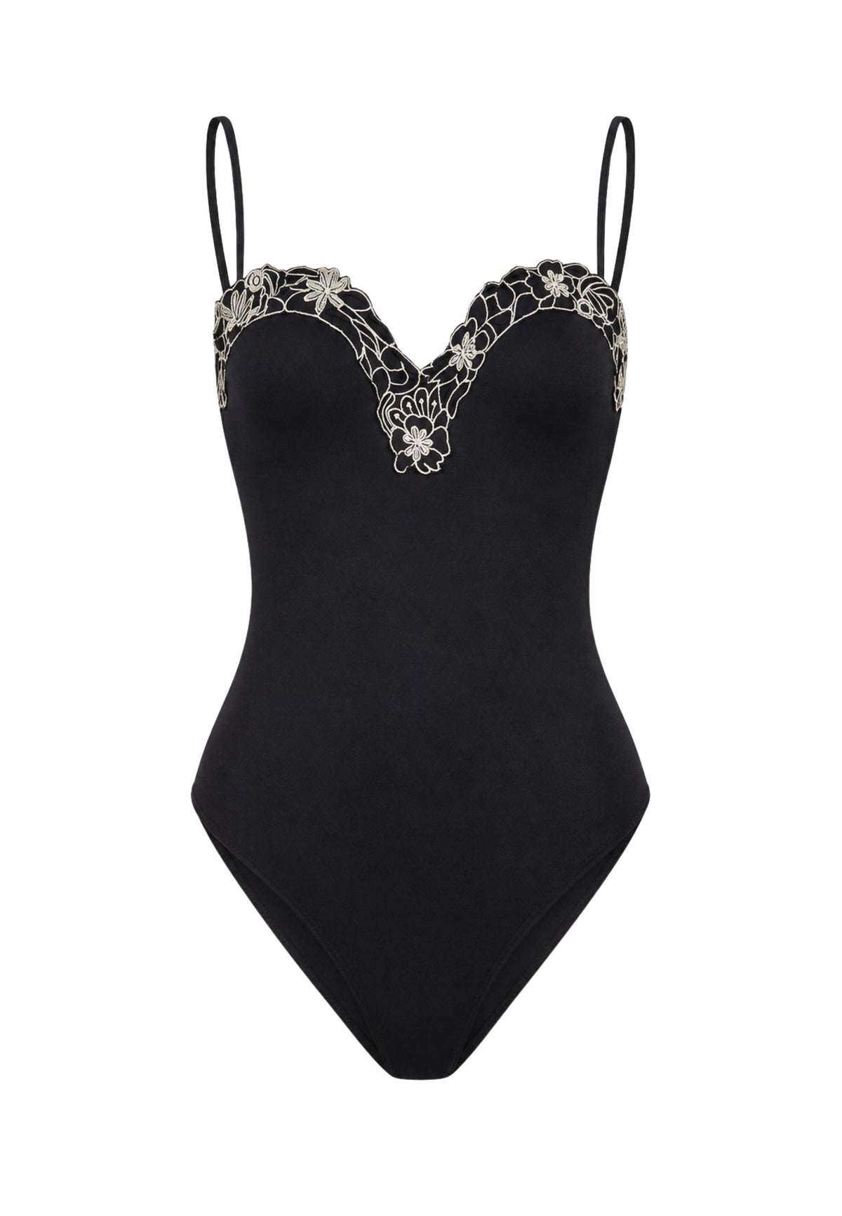 Costume Intero Twinset Nero con Ricamo Floreale
