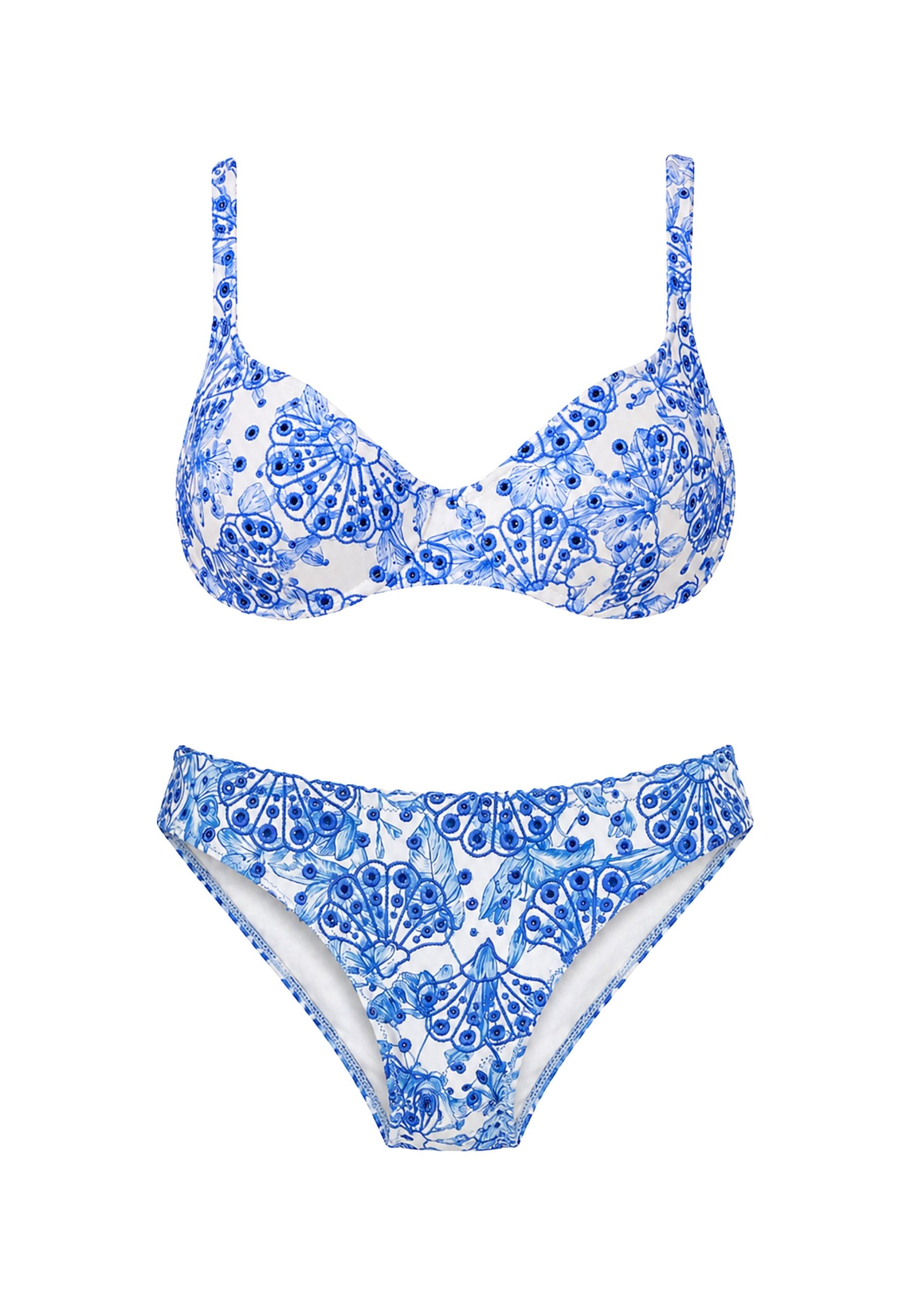 Bikini Twinset con Ferretto e Ricamo Sangallo Toile de Jouy