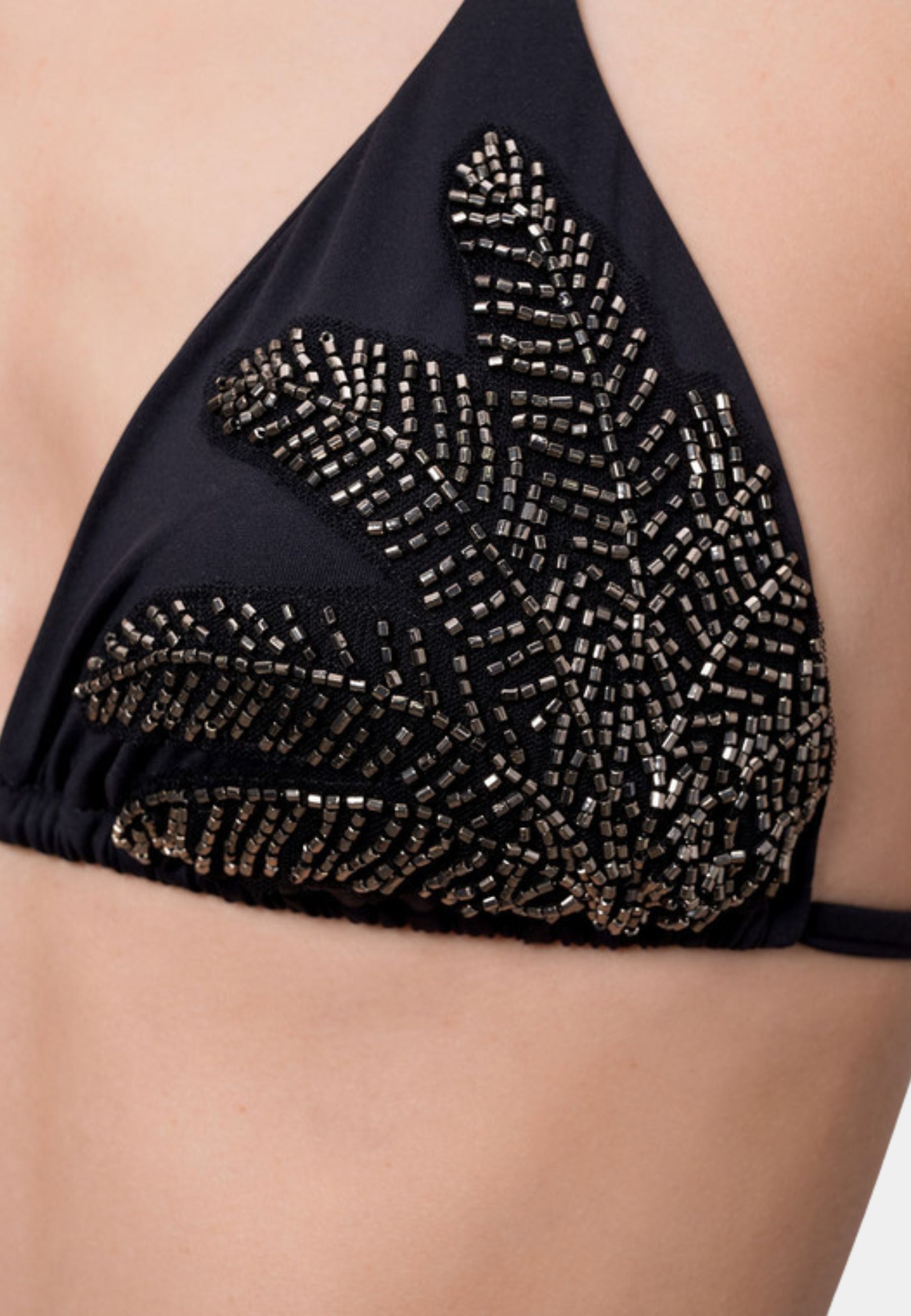 Bikini Triangolo Ricamato con Perline Nero