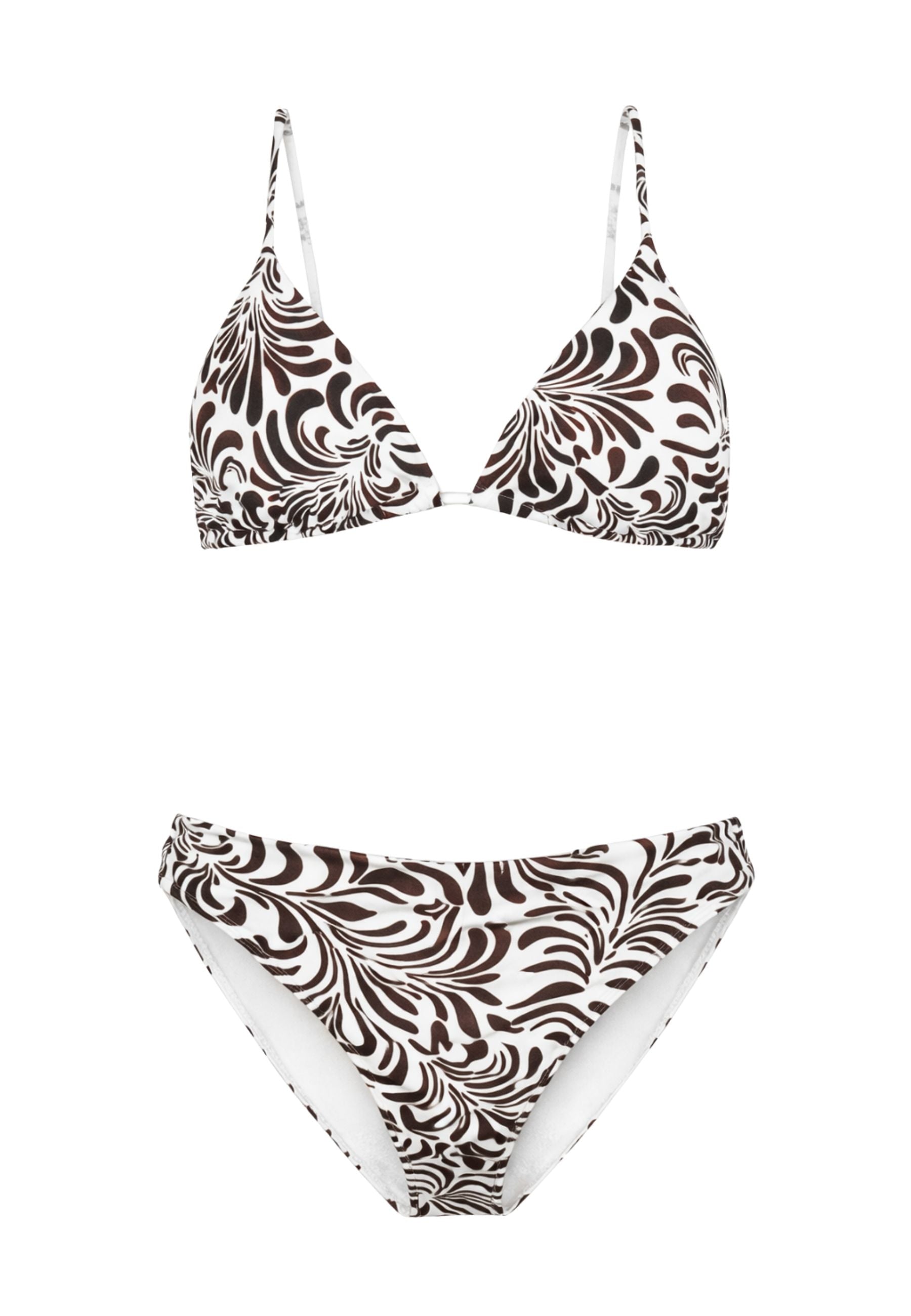 Bikini Triangolo Twinset Coppa B con Stampa Botanica e Slip Fianco Alto - Botanical Coffee Choc / Off White