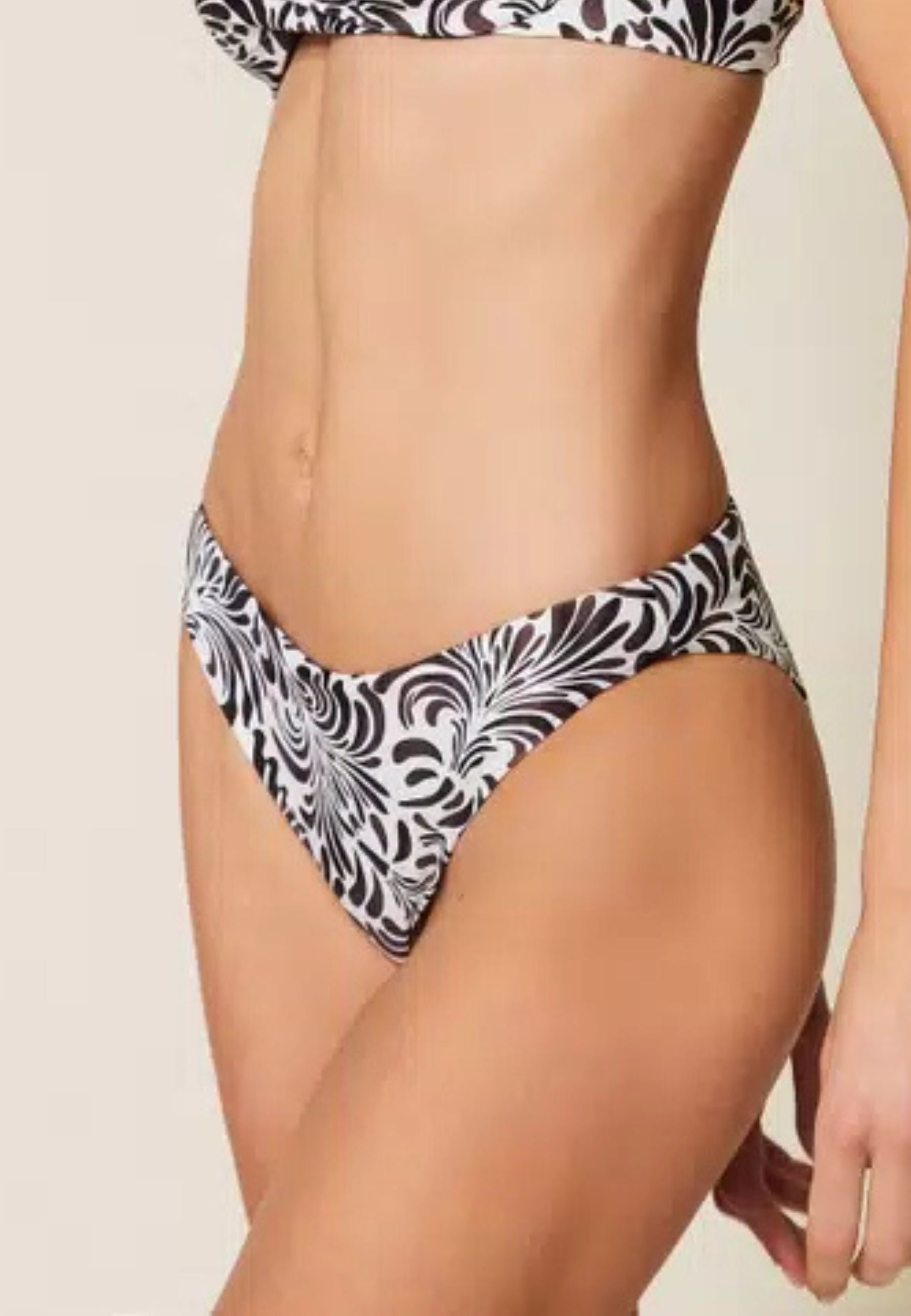 Bikini Triangolo Twinset Coppa B con Stampa Botanica e Slip Fianco Alto - Botanical Coffee Choc / Off White