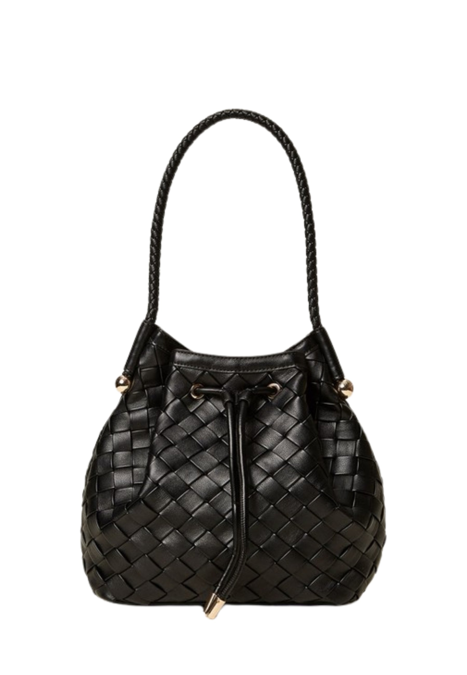 Borsa a Secchiello Twinset Intrecciata a Mano Nera
