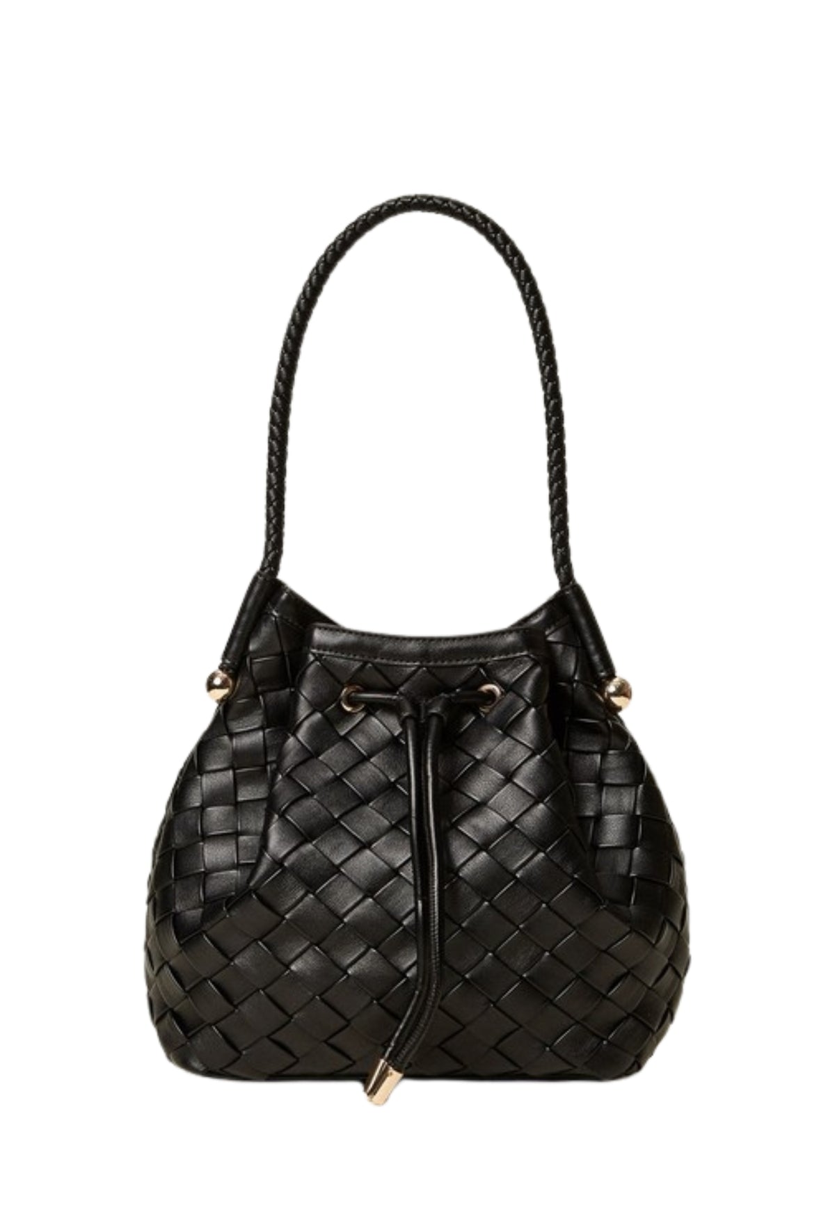 Borsa a Secchiello Twinset Intrecciata a Mano Nera