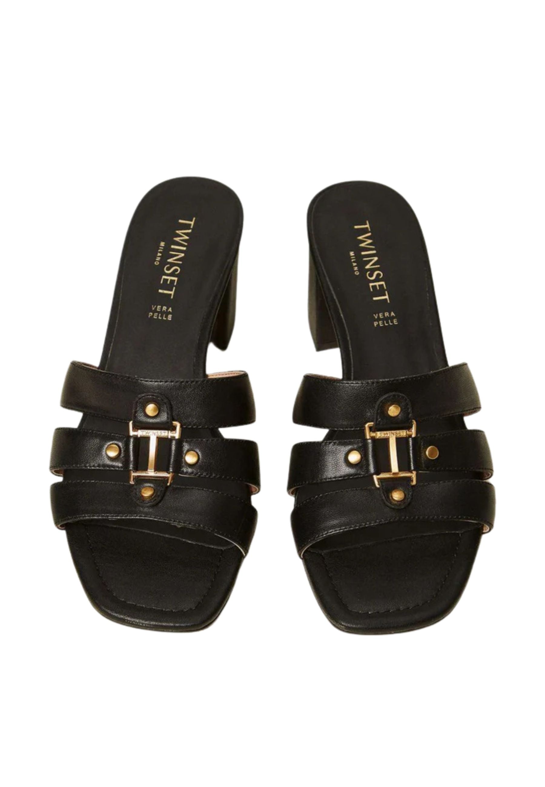 Sandali mules in pelle con logo