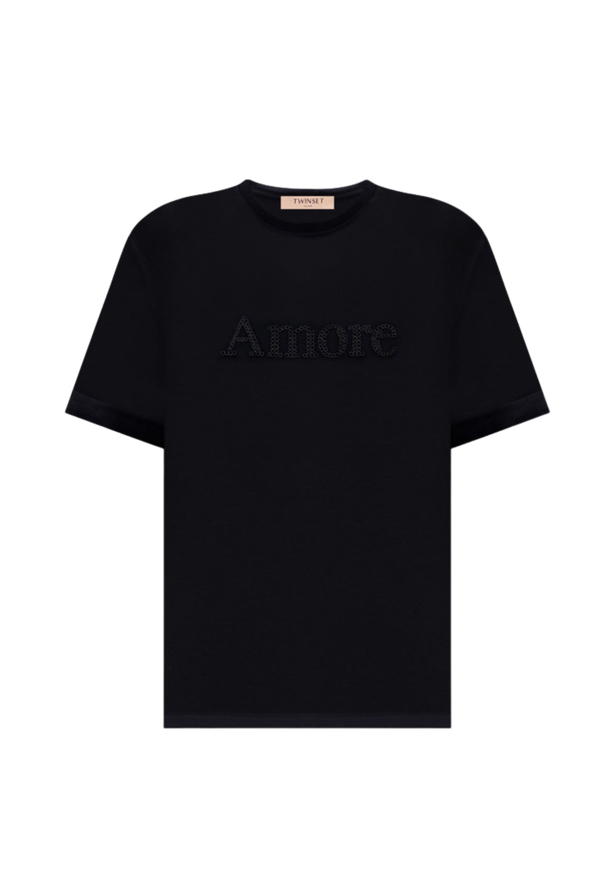 T-shirt "Amore" in cotone con ricamo tono su tono