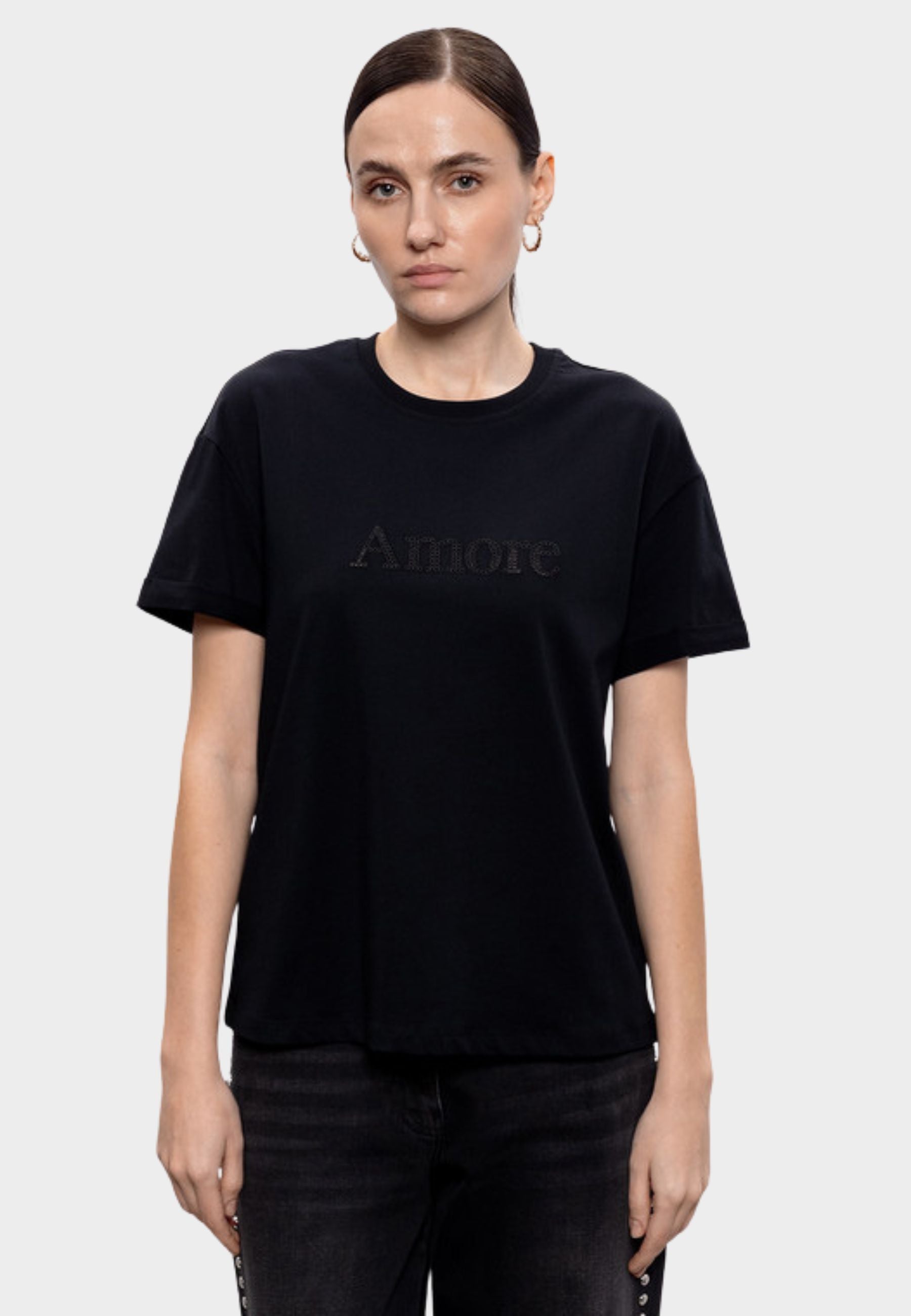 T-shirt "Amore" in cotone con ricamo tono su tono