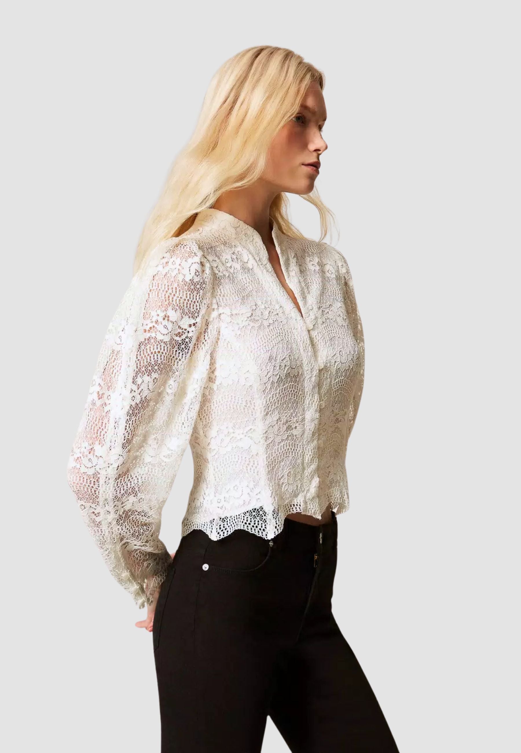 Camicia Twinset in viscosa con inserti in pizzo