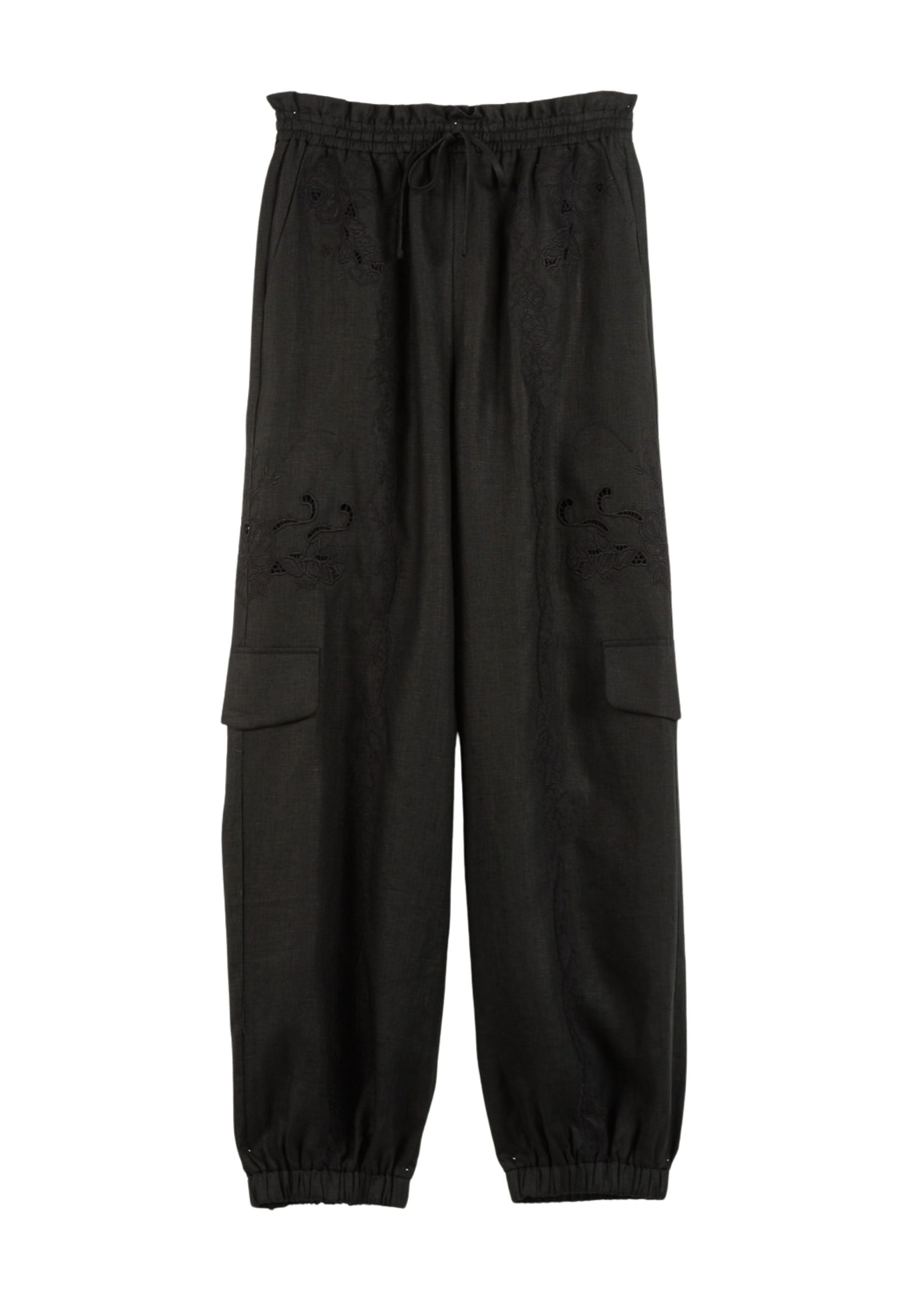 Pantaloni joggers in lino e sangallo
