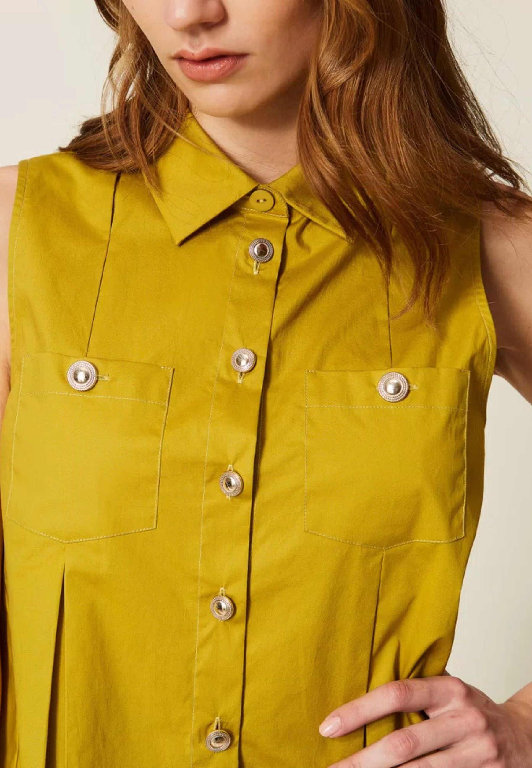 Camicia in popeline di cotone stretch con tasche