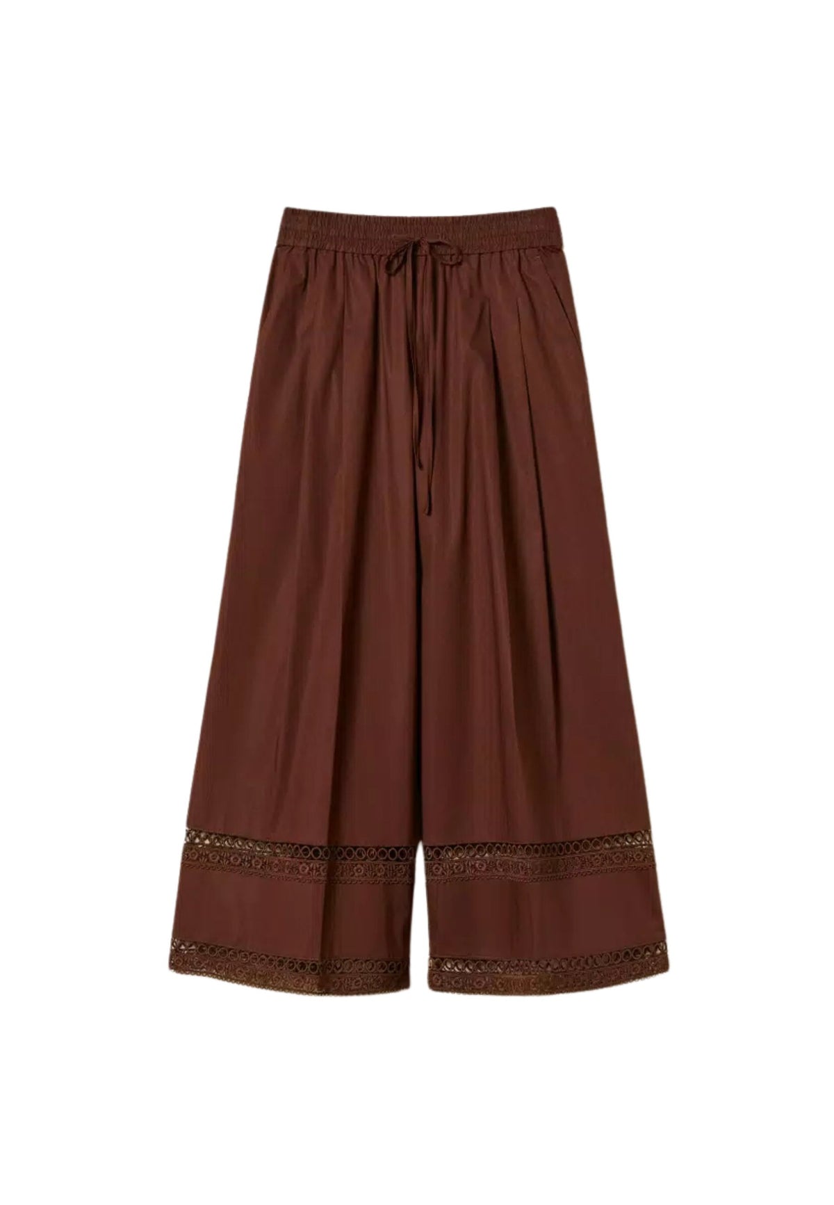 Twinset - Pantaloni Ampi in Popeline con Ricamo