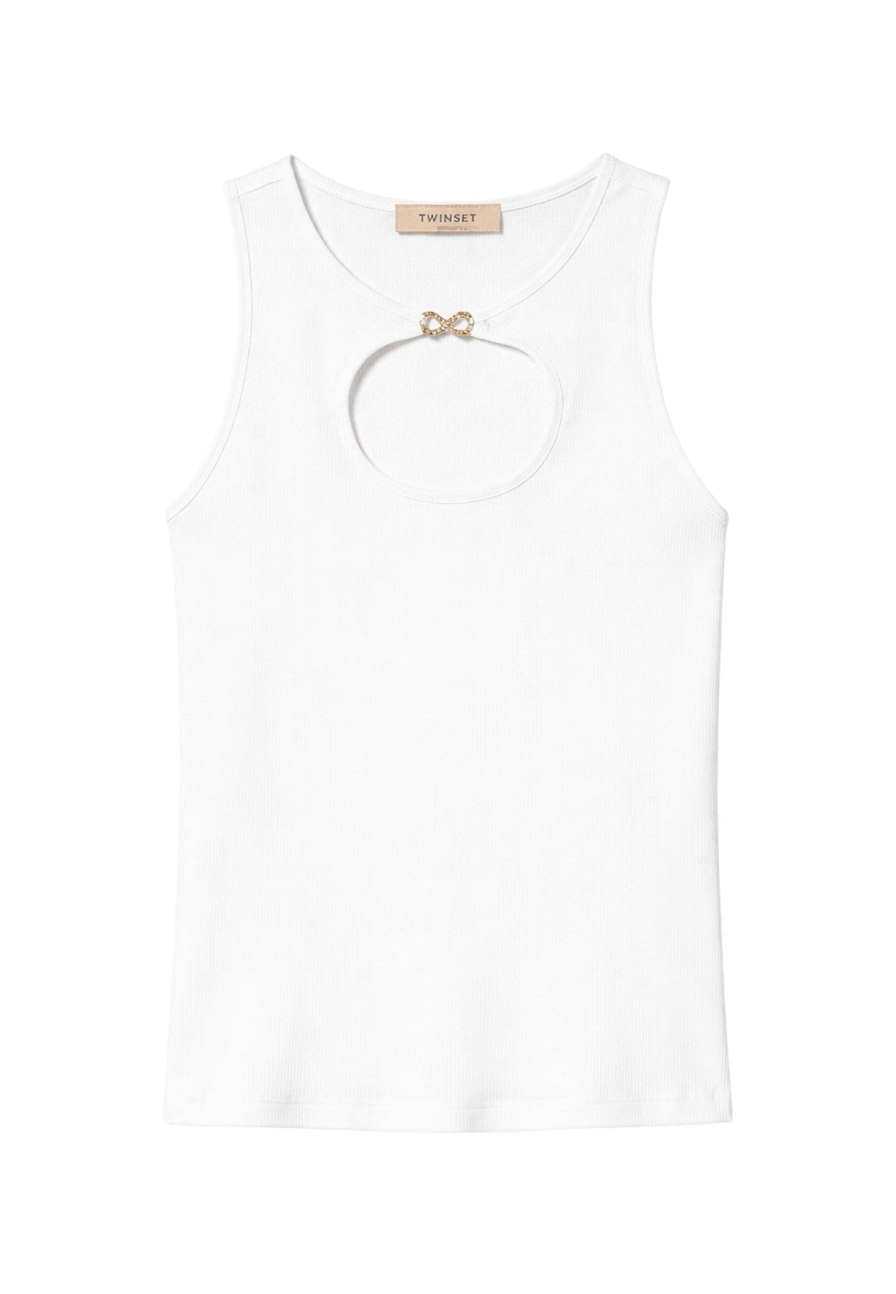 Twinset - Top smanicato in cotone con dettaglio gioiello