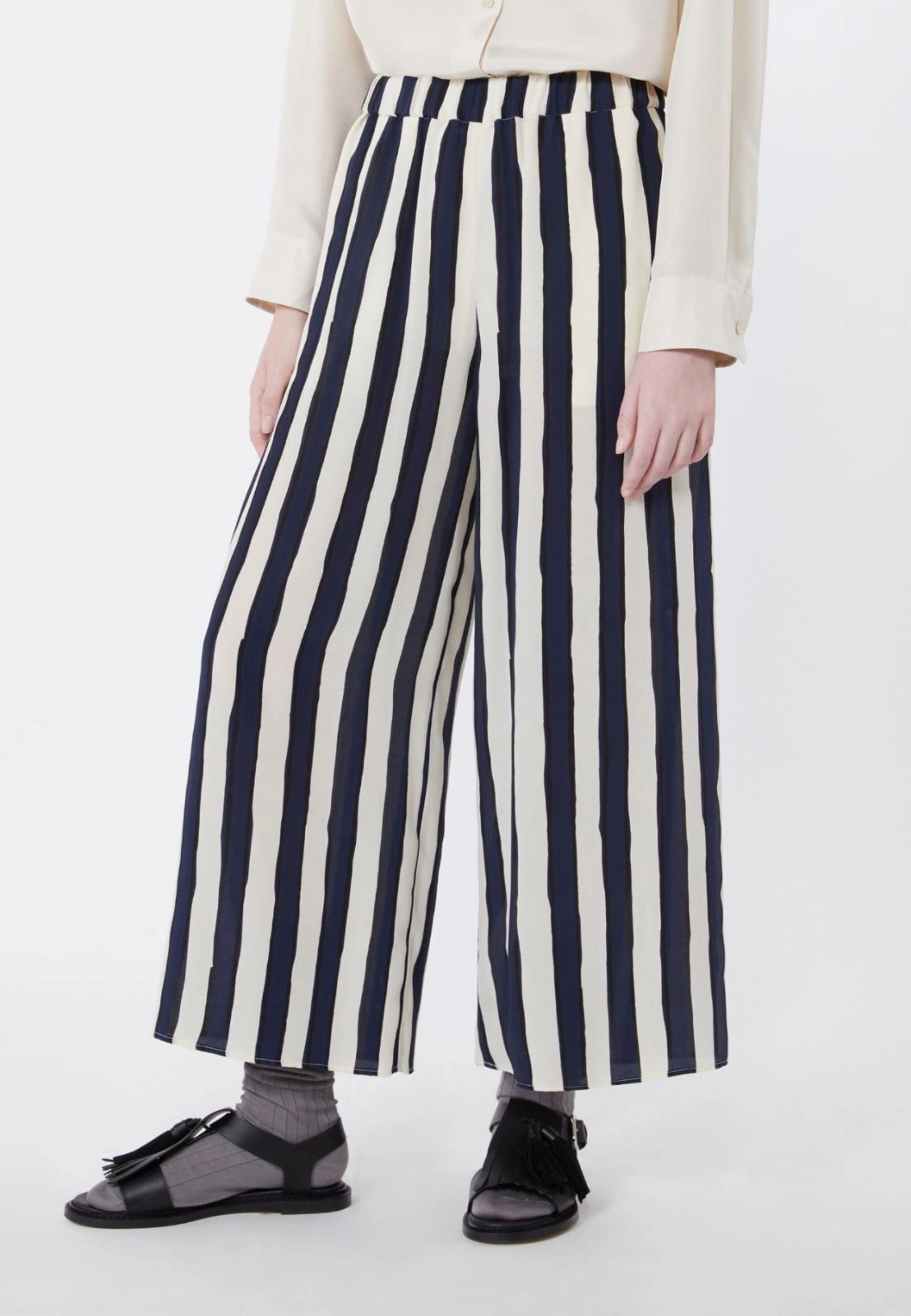 Pantalone in crêpe de Chine stampata - BLU