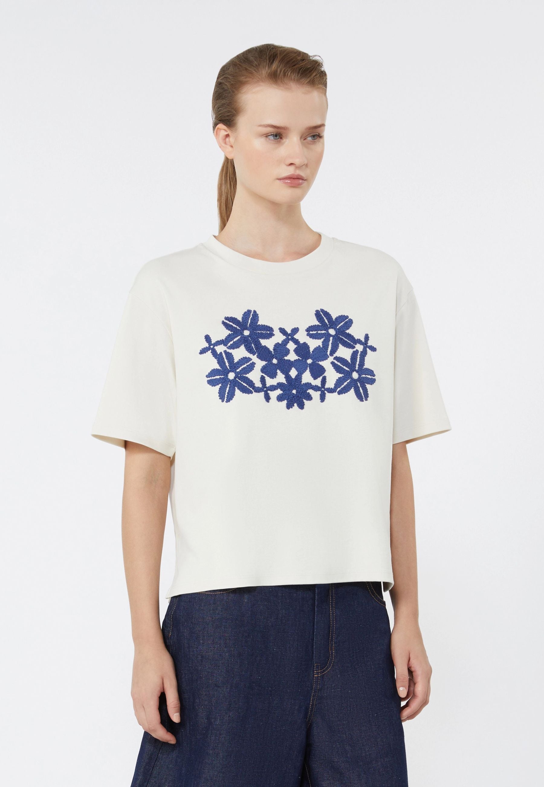 T-shirt boxy in jersey di cotone con stampa
