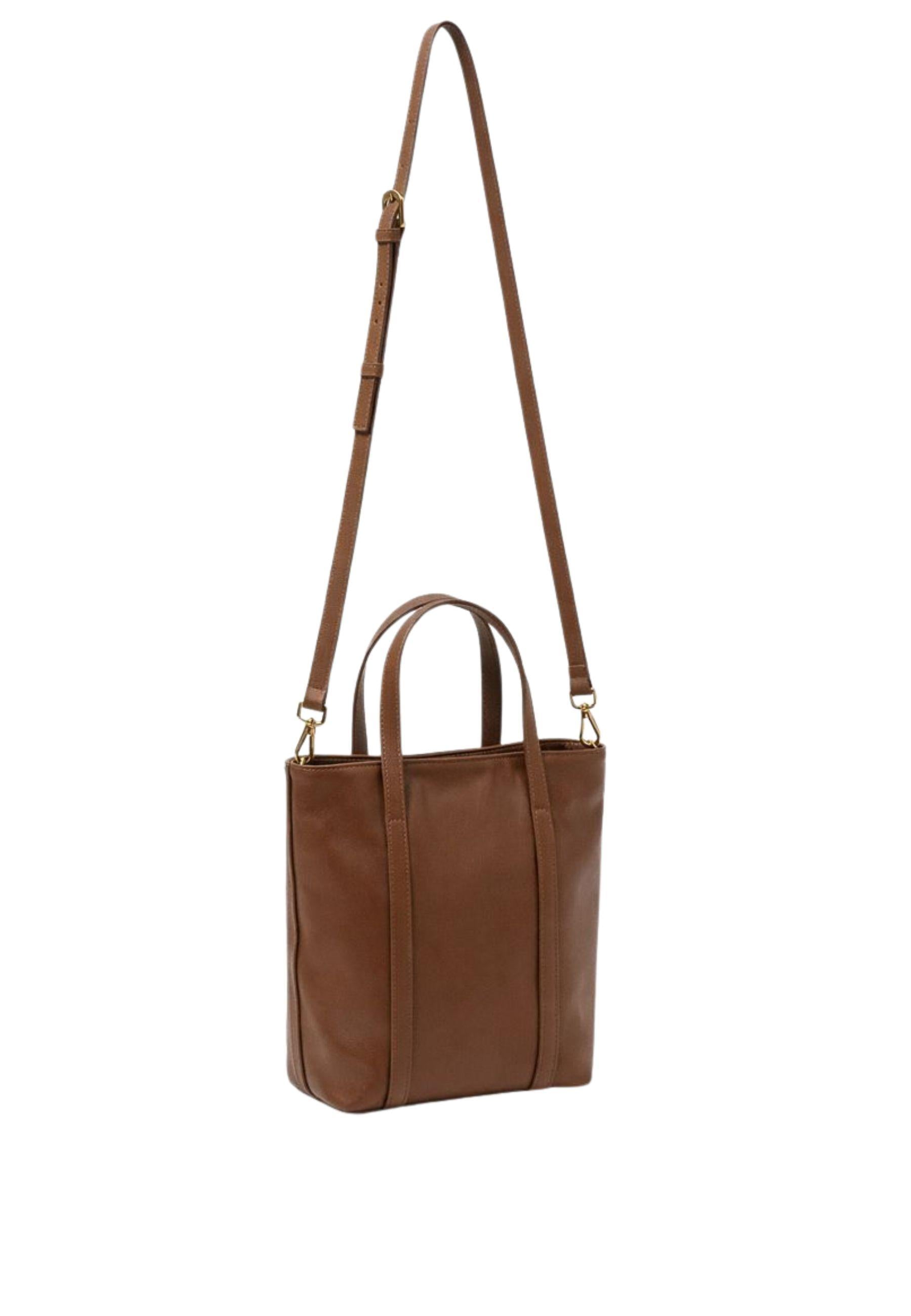 Borsa shopper in pelle con charm