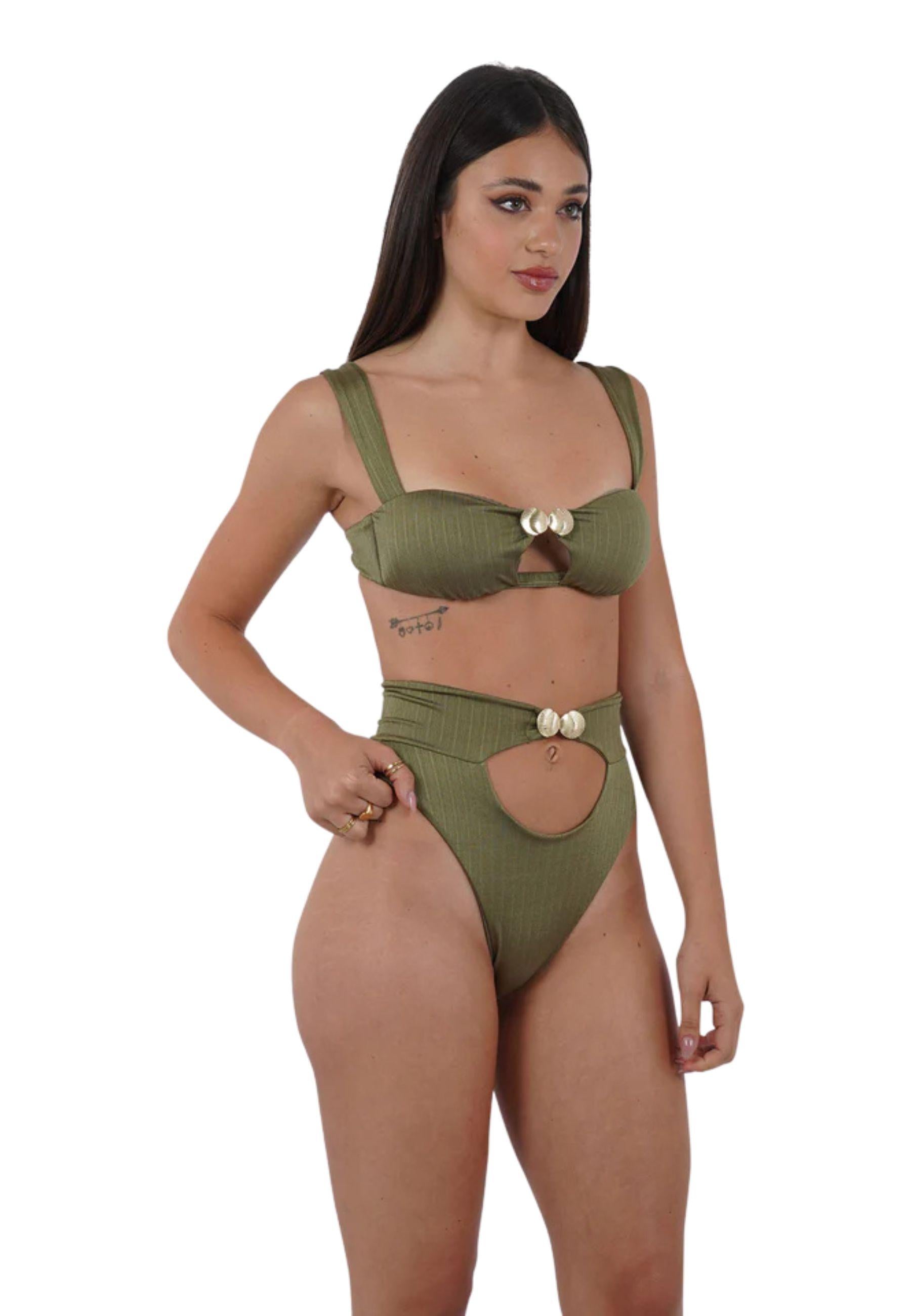 Bikini donna con dettaglio gioiello verde oliva