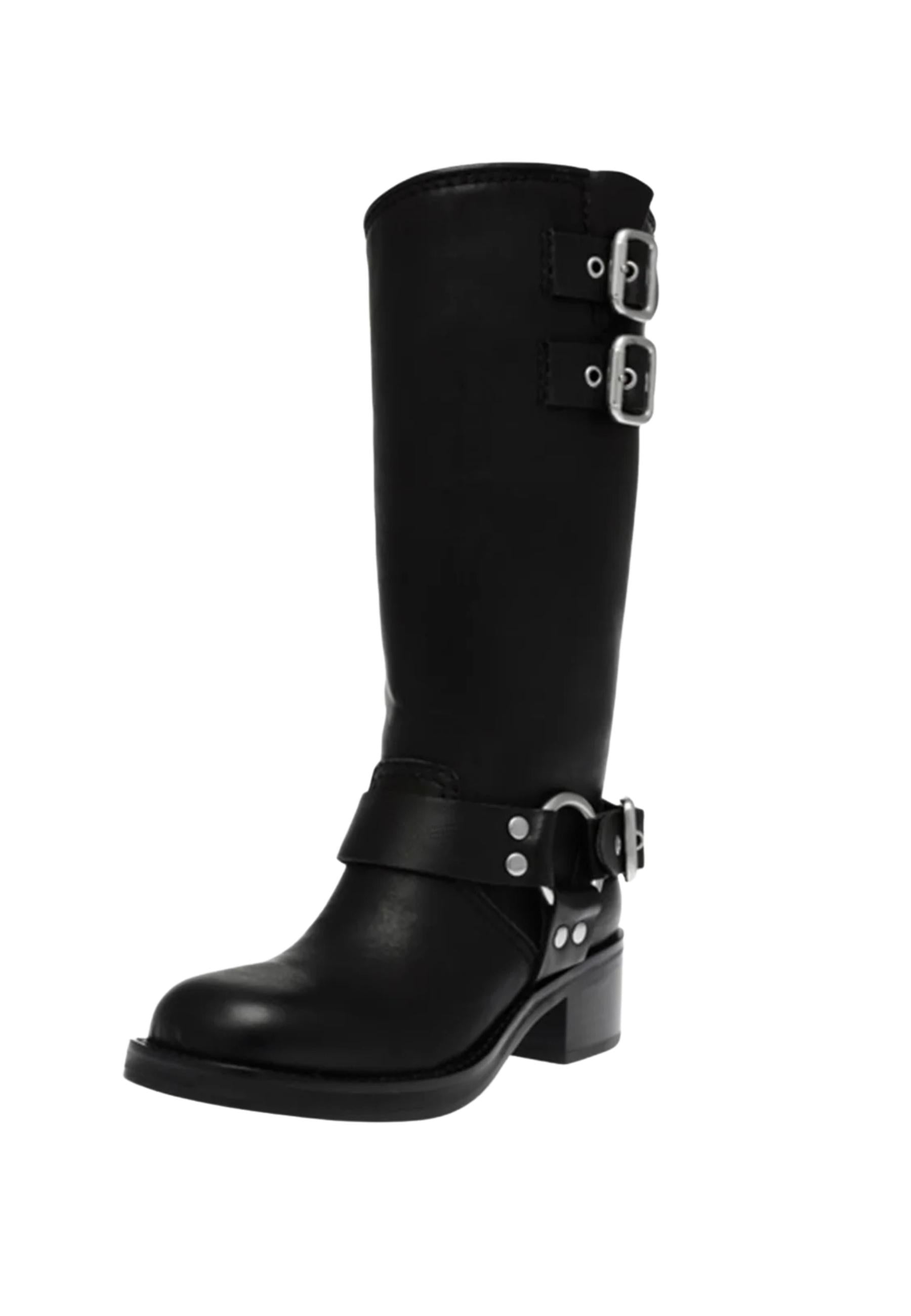 Steve Madden Eastern - Stivale Biker al Ginocchio con Fibbie Nero