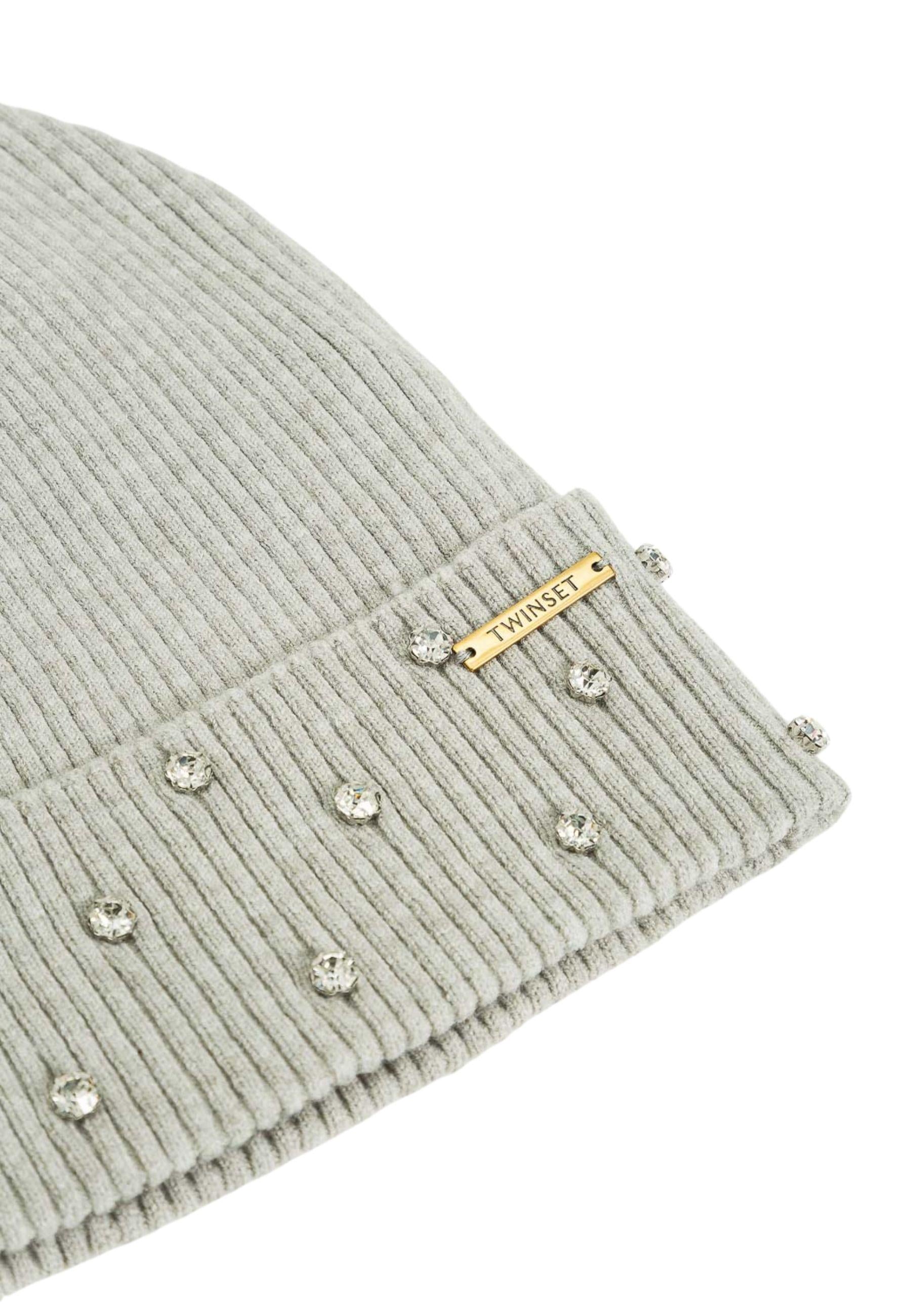 Cappello in maglia grigio con applicazioni gioiello