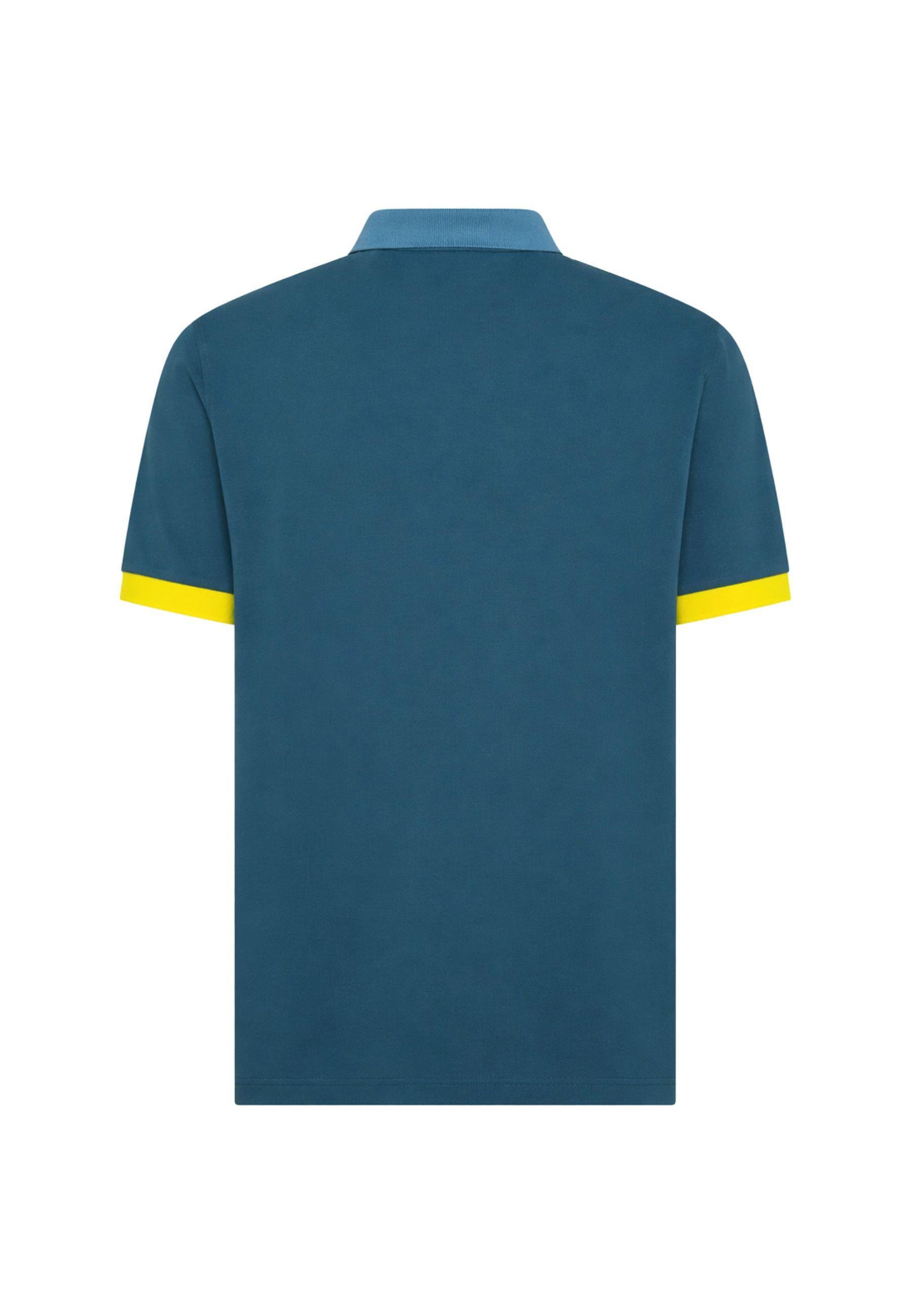 Polo in cotone blu avio scuro con colletto a contrasto