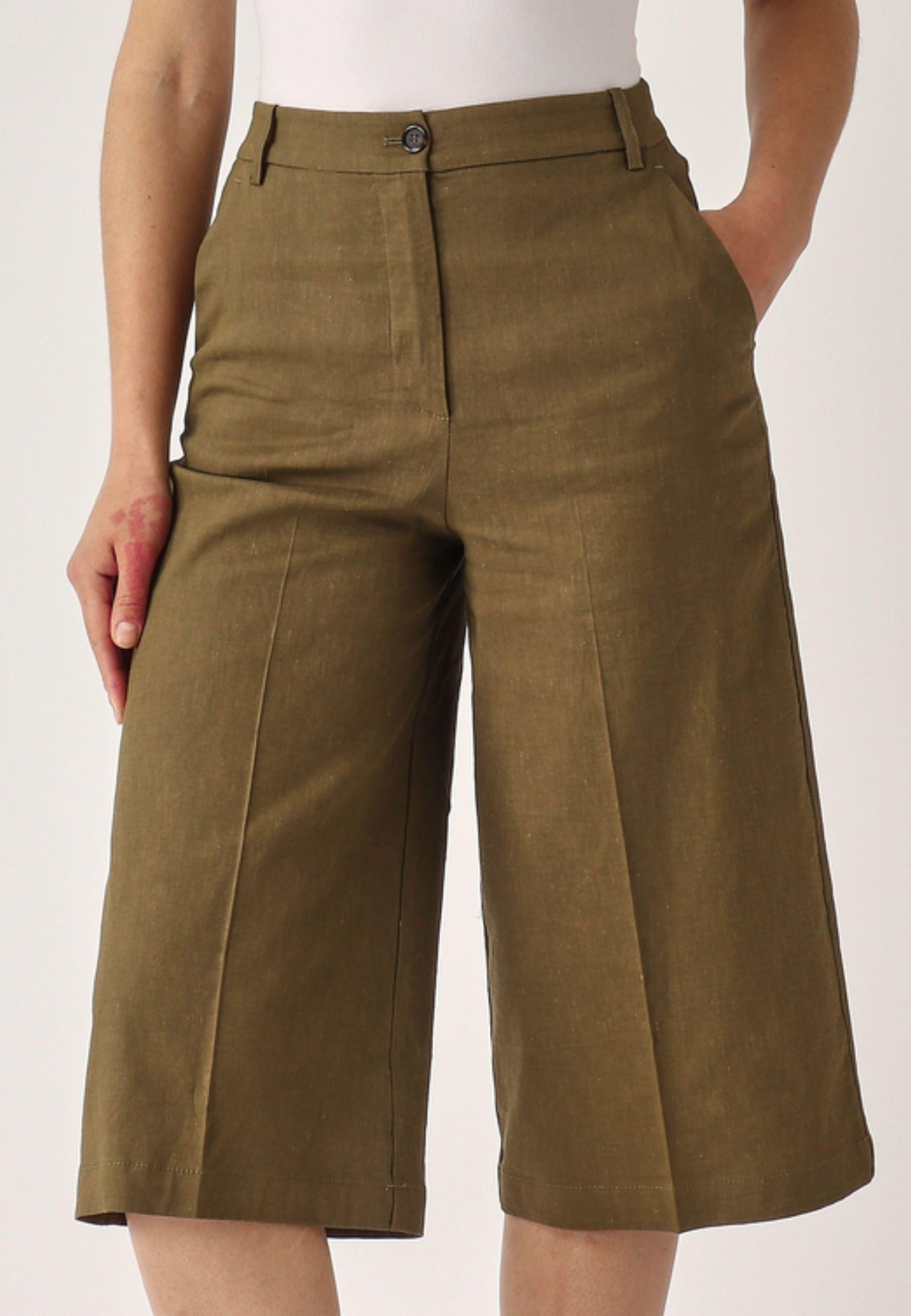 PINKO - Bermuda Donna Raccontami in Misto Lino Stretch | Oliva