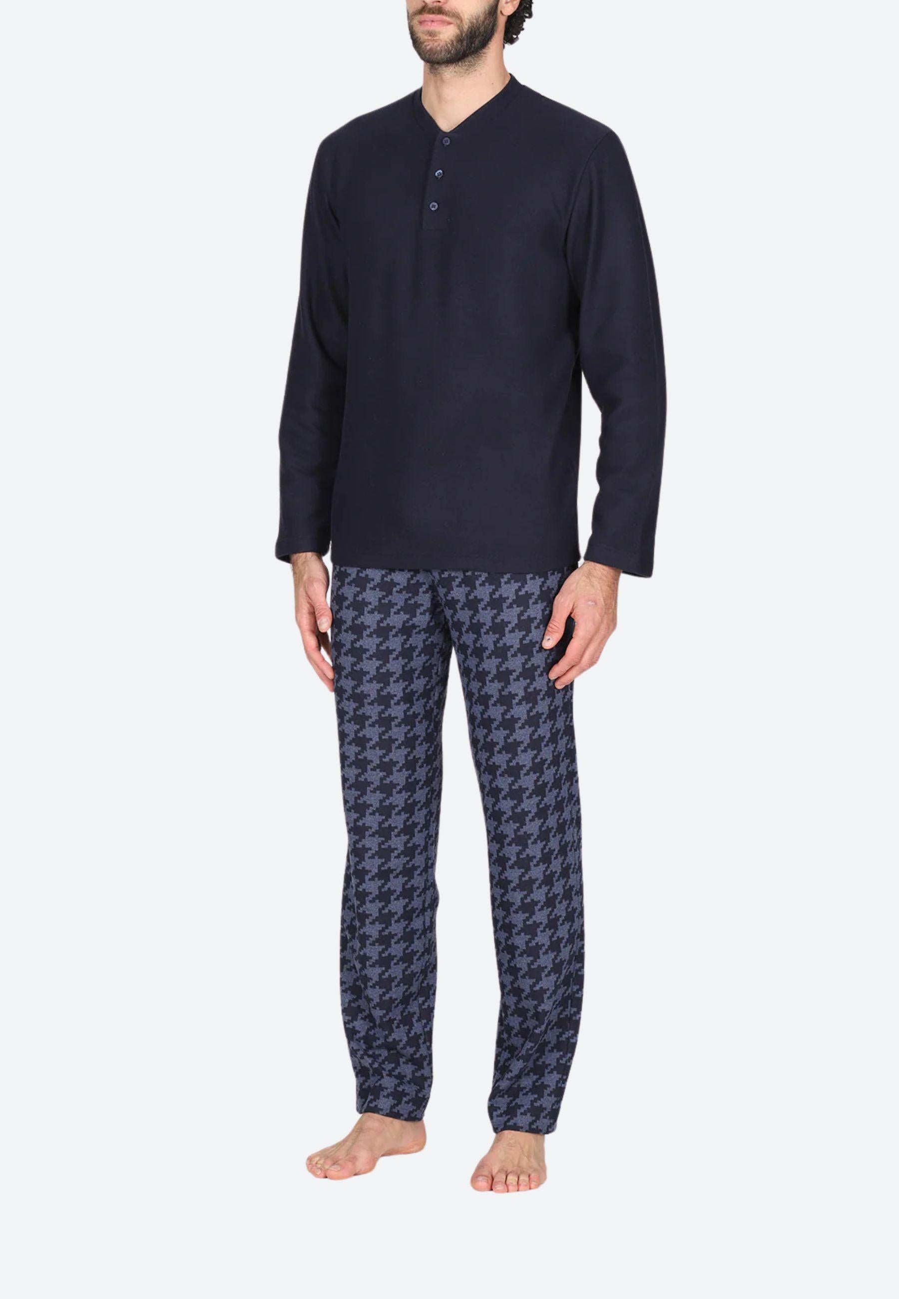 Pigiama senza polsini, in confortevole jacquard pantaloni fantasia pied de poule