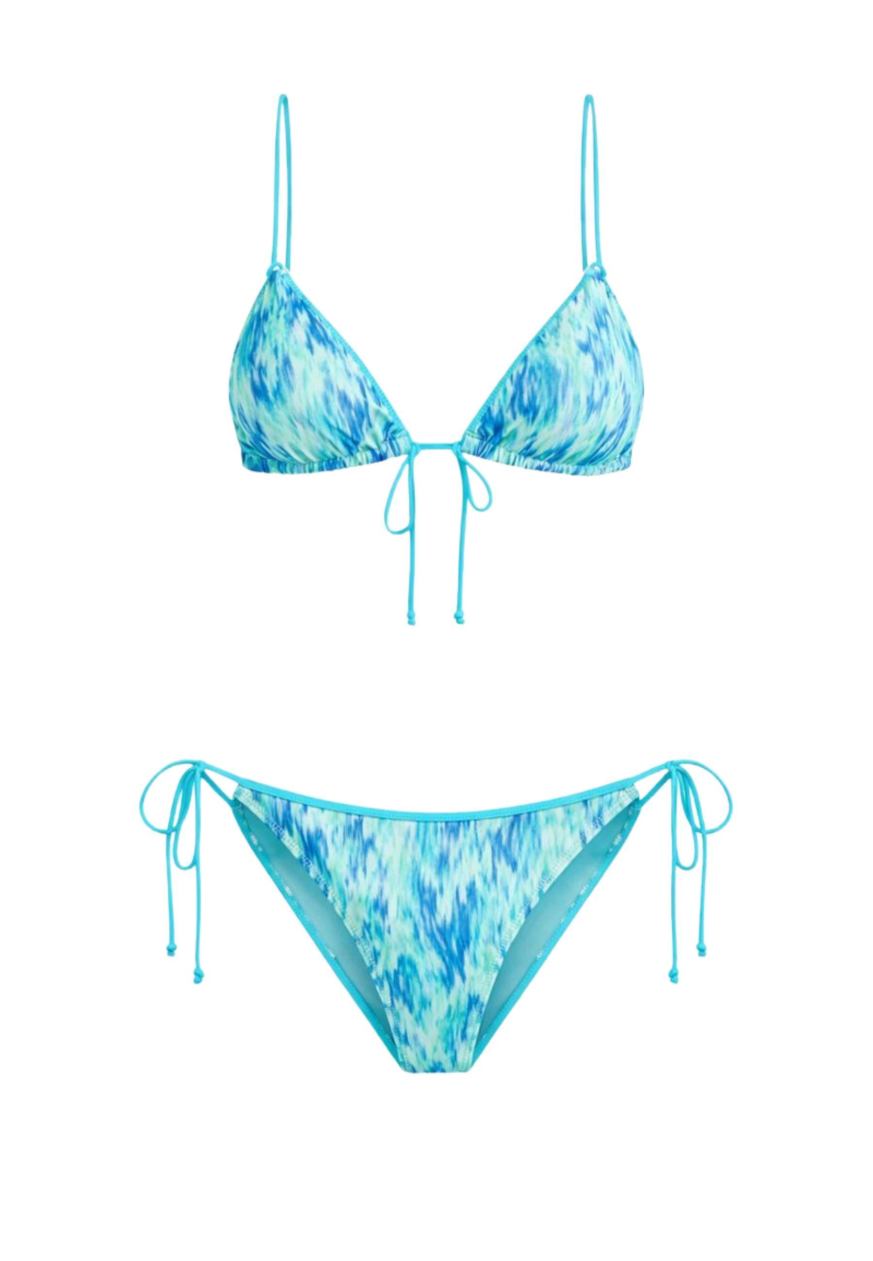 Bikini triangolo in lycra stampata turchese