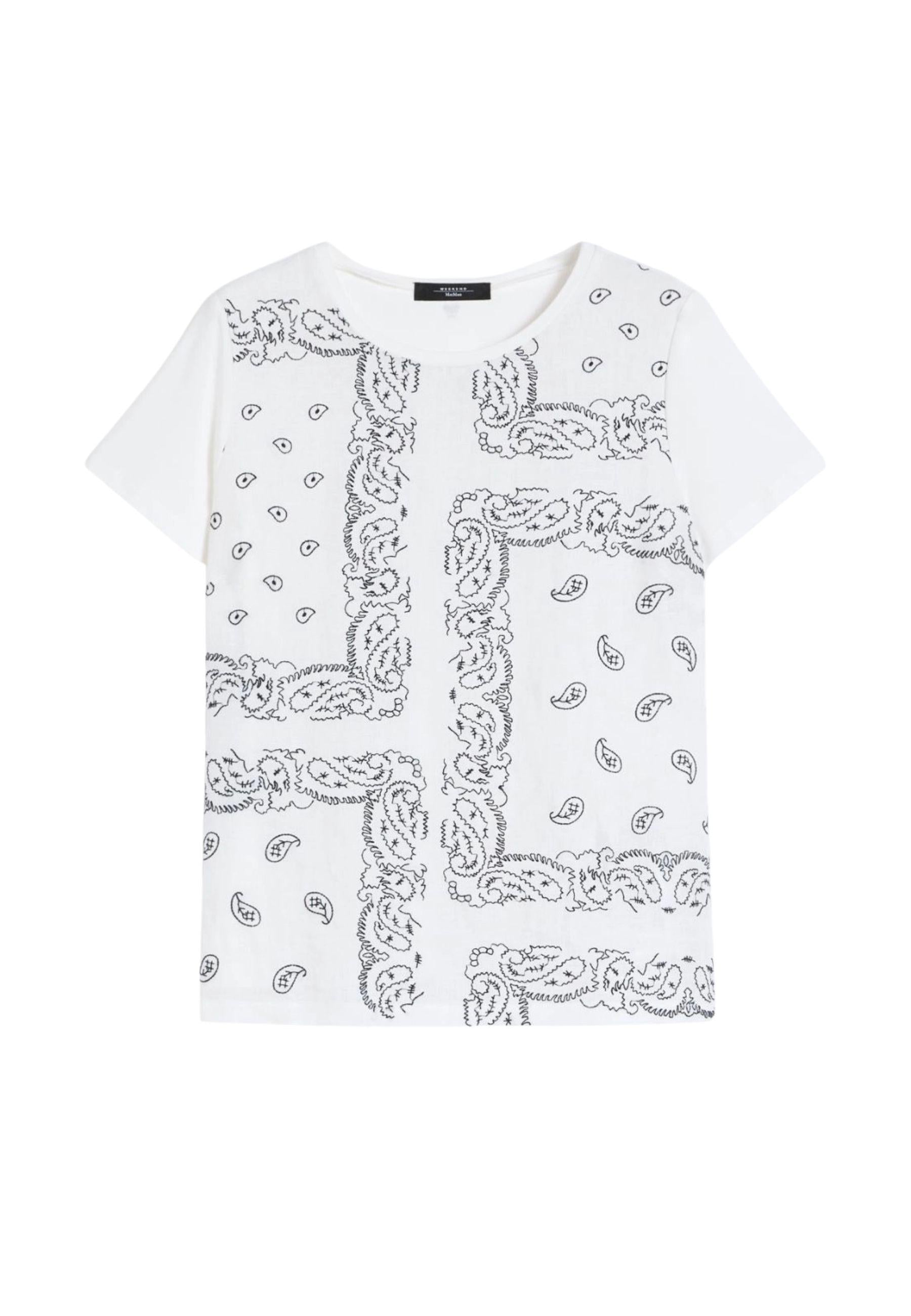 Weekend Max Mara - T-shirt in lino ricamato e jersey di cotone stretch