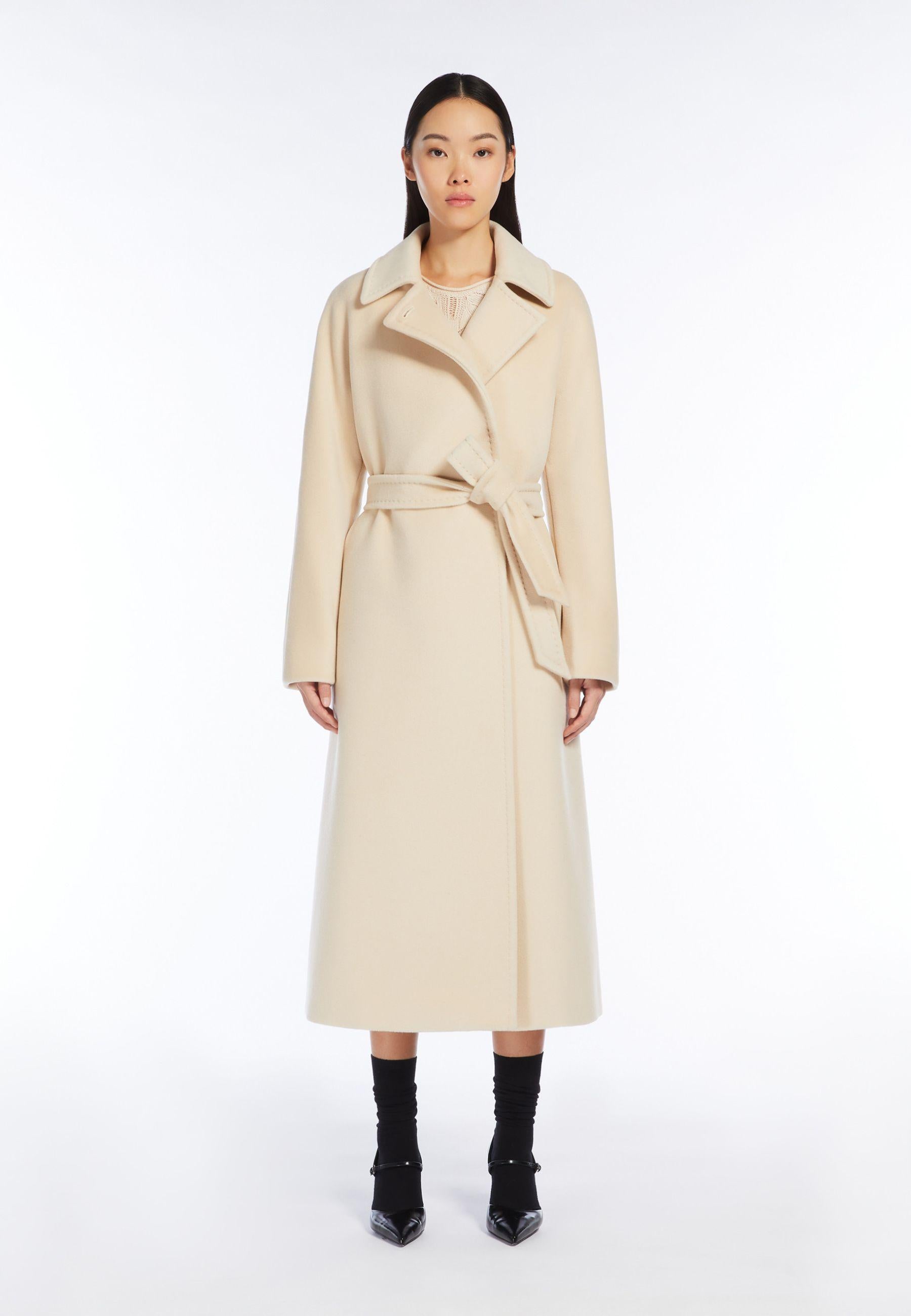 Max Mara Studio - Cappotto lungo in panno di castoro di pura lana vergine con cintura