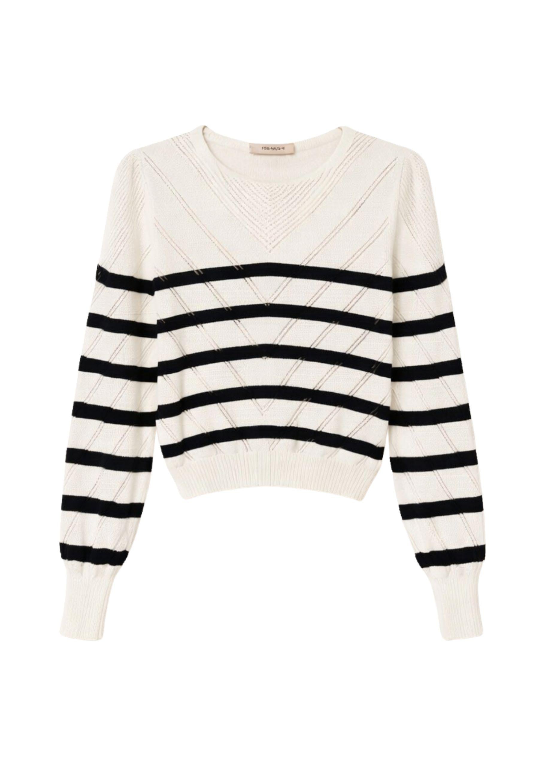 Maglia girocollo a righe in cotone e cashmere