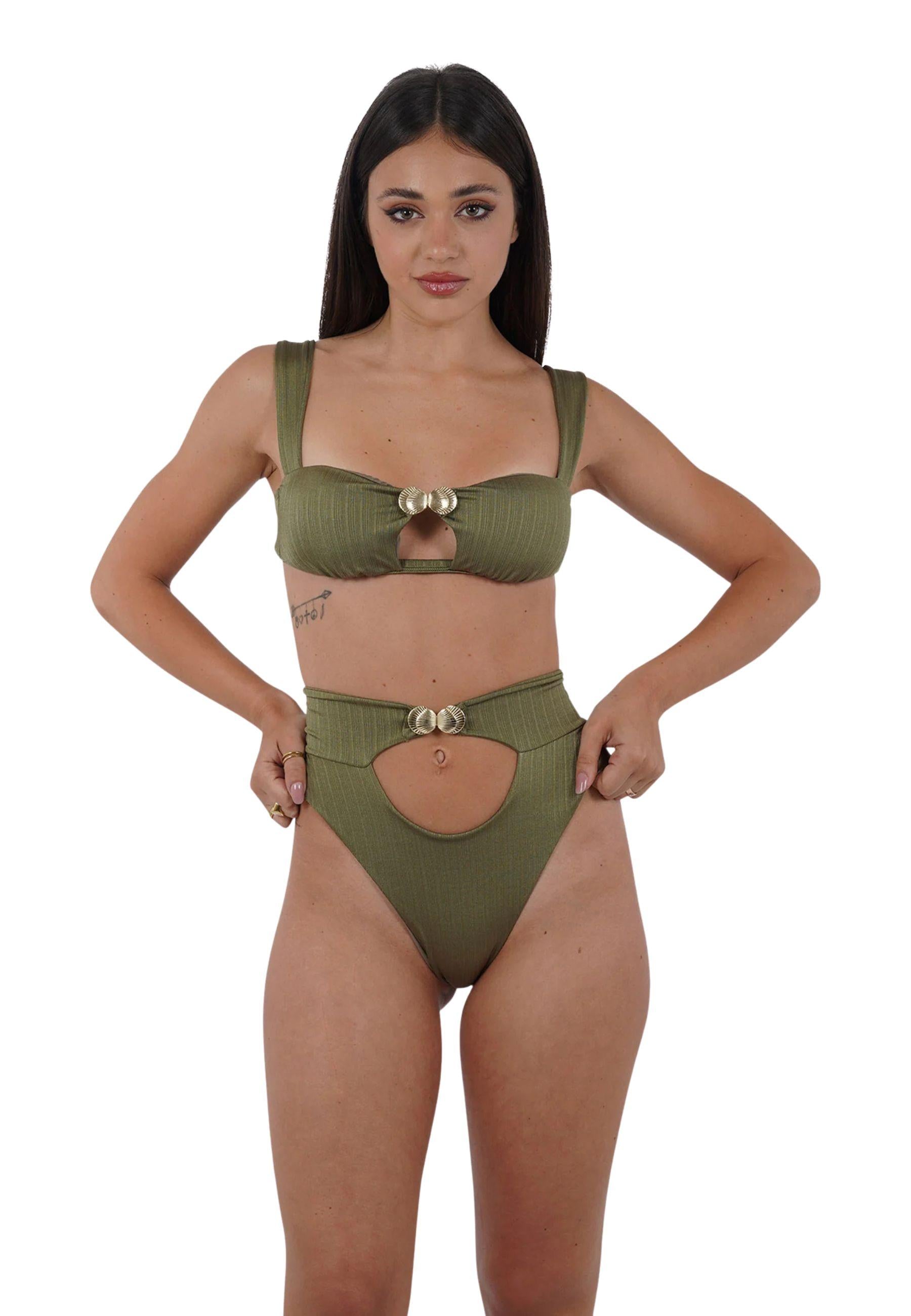 Bikini donna con dettaglio gioiello verde oliva