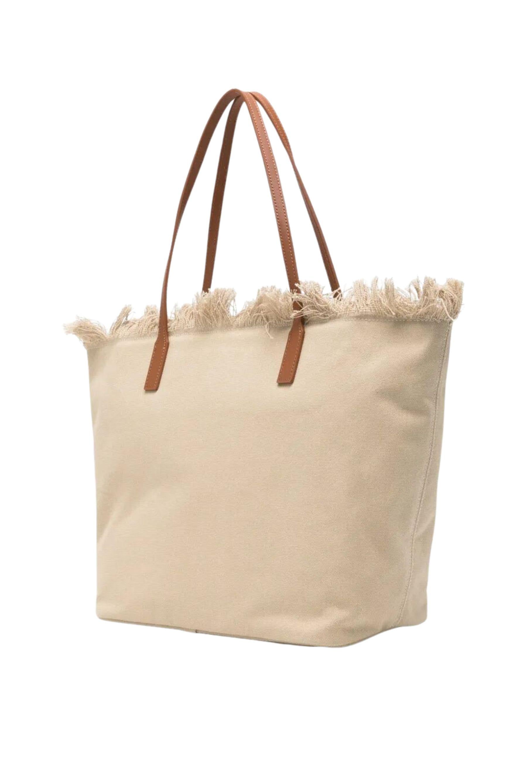 City Bag Fringe in canvas di cotone beige