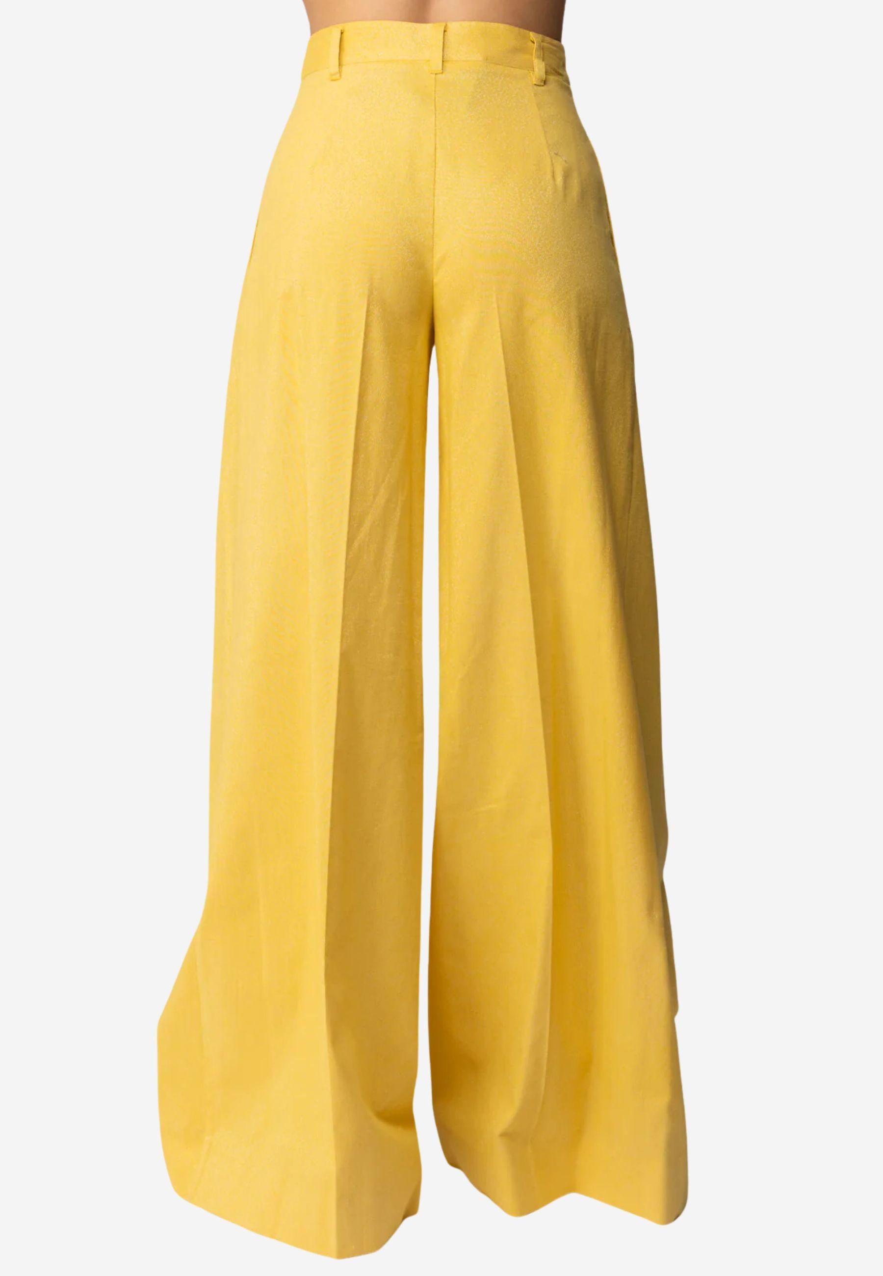 Twinset Pantaloni Palazzo in Cotone e Lino con Lurex - Giallo