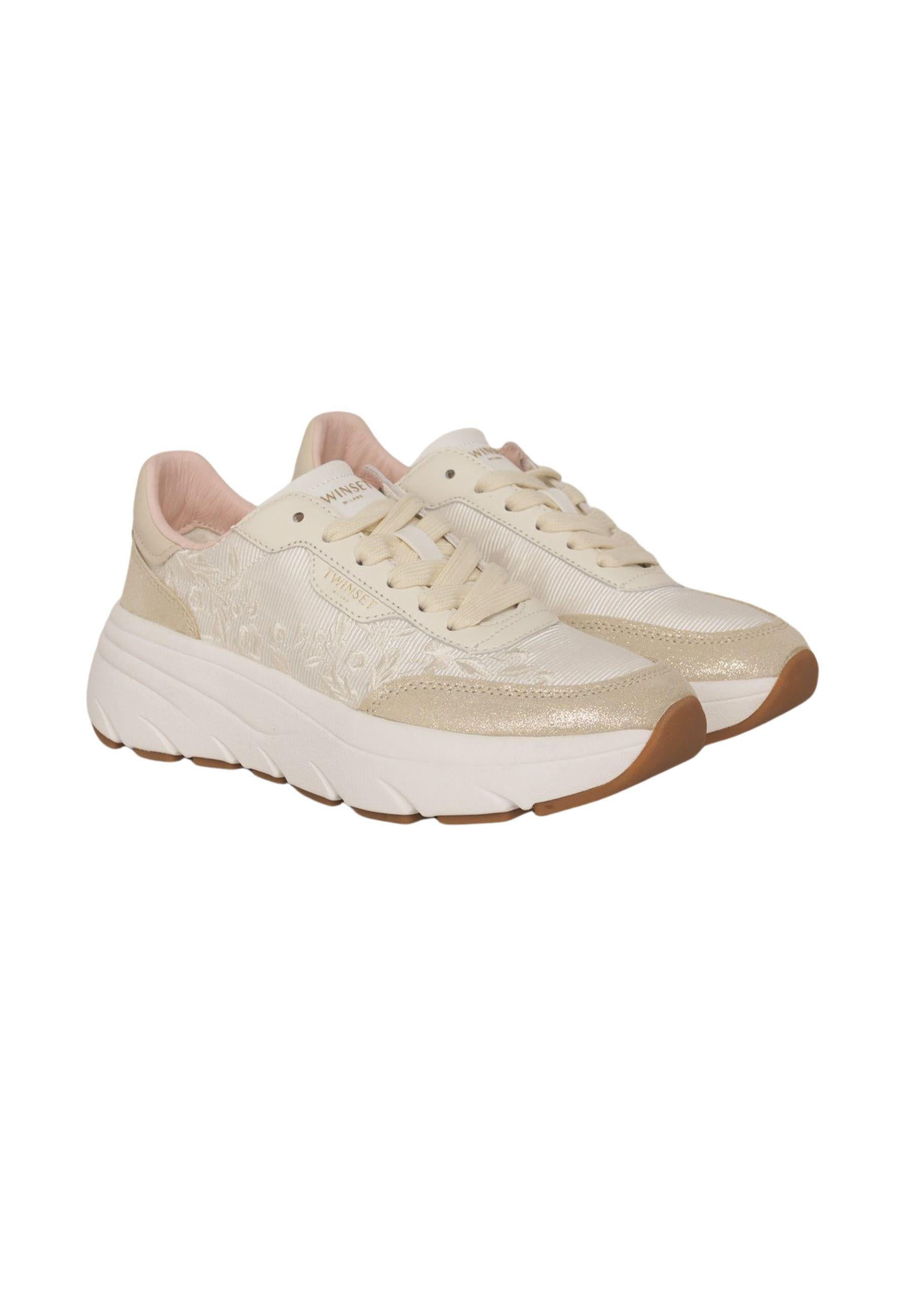 Sneakers Twinset in tessuto con ricamo floreale