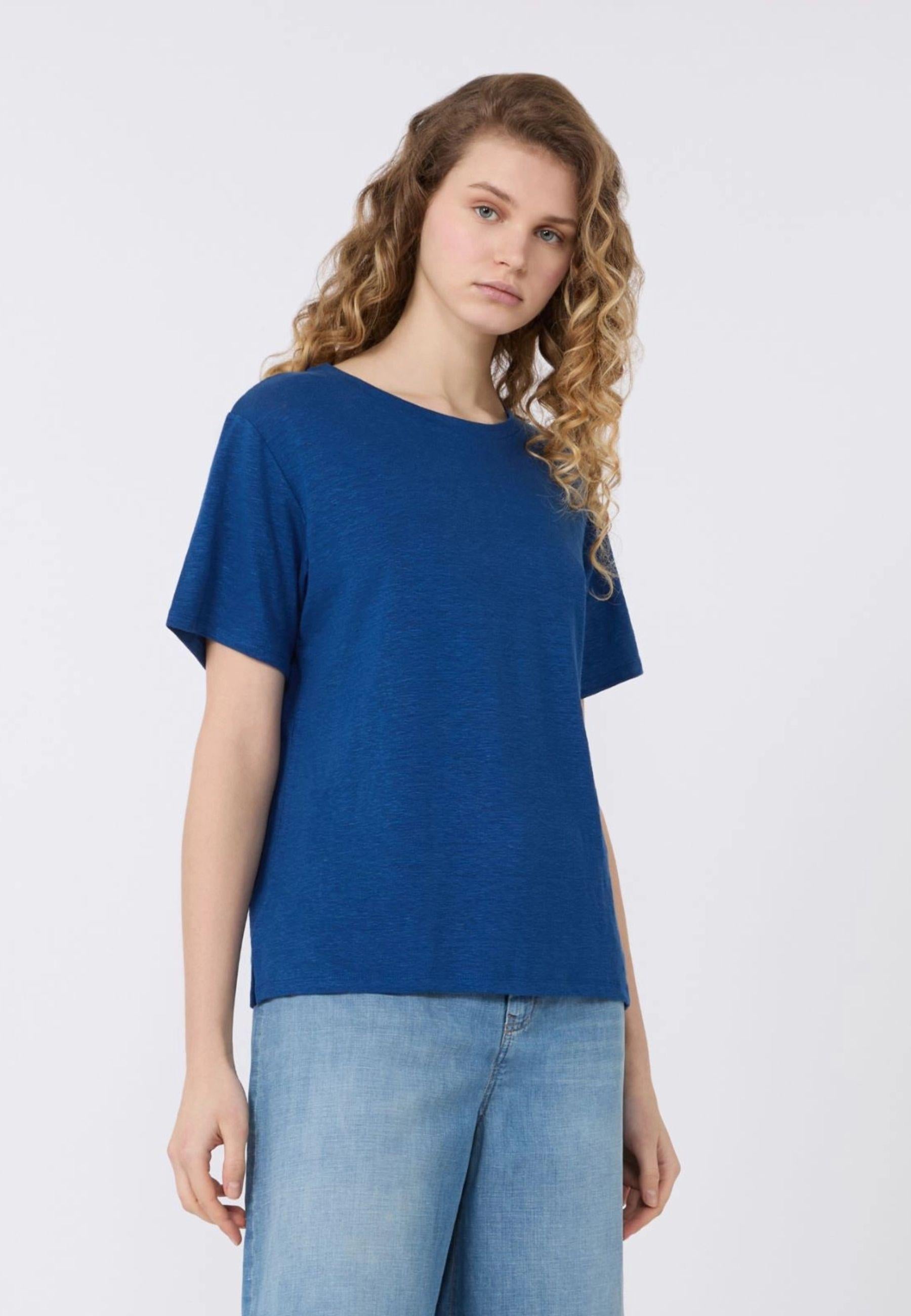T-shirt basic in jersey di lino stretch - OCEANO