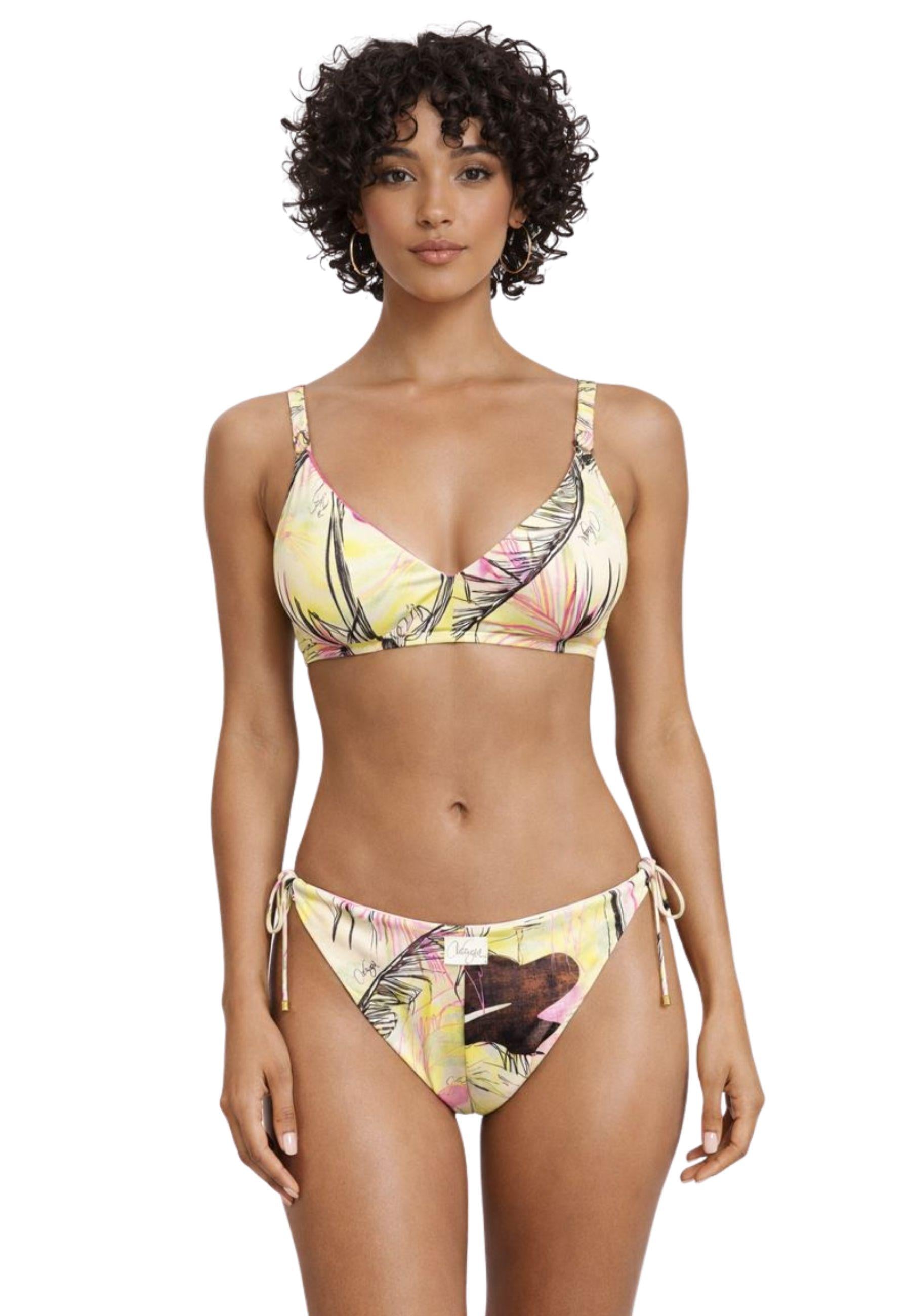 Bikini in lycra stampata con fantasia tropicale