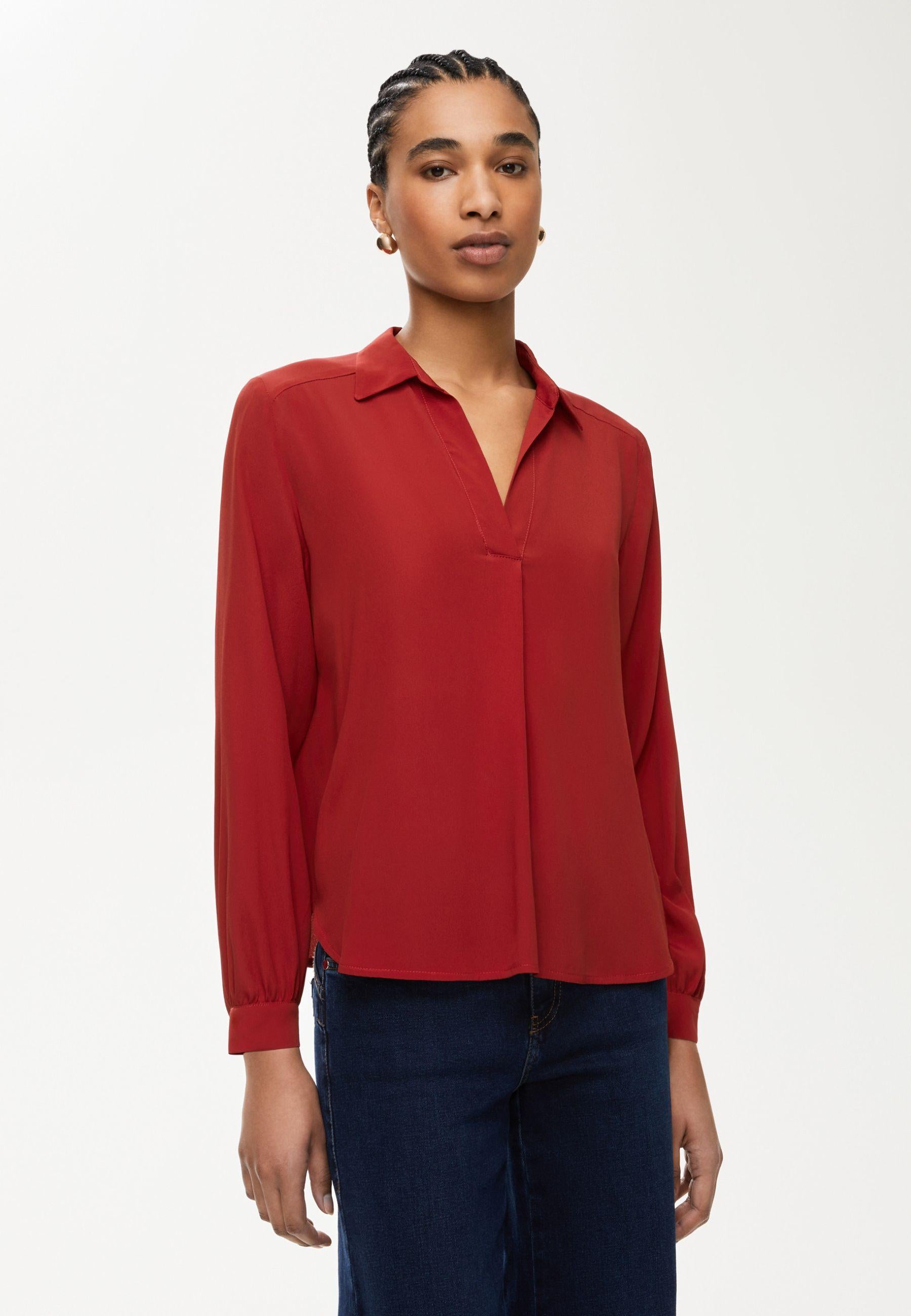 Blusa con Colletto in Tessuto Fluido