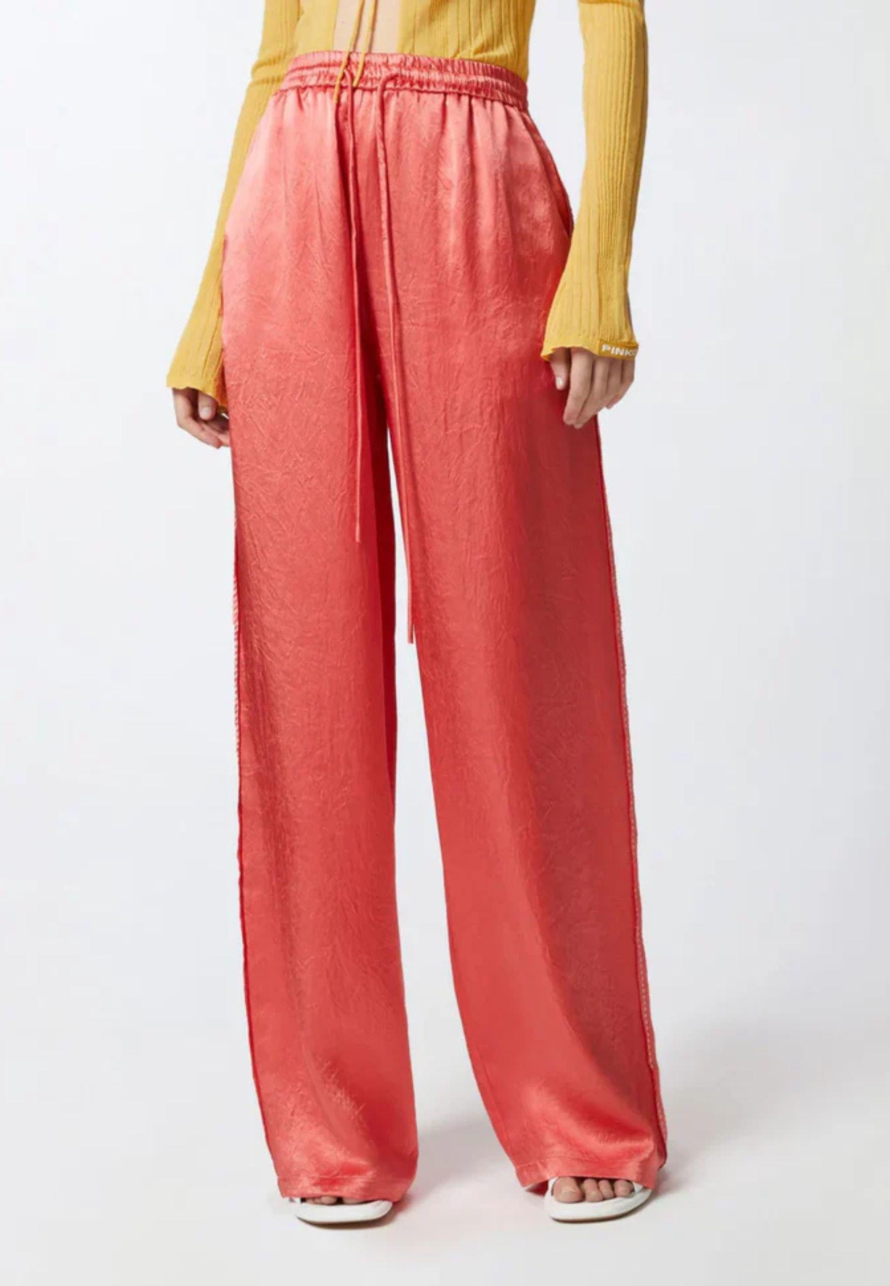 Pantalone palazzo in satin rosa