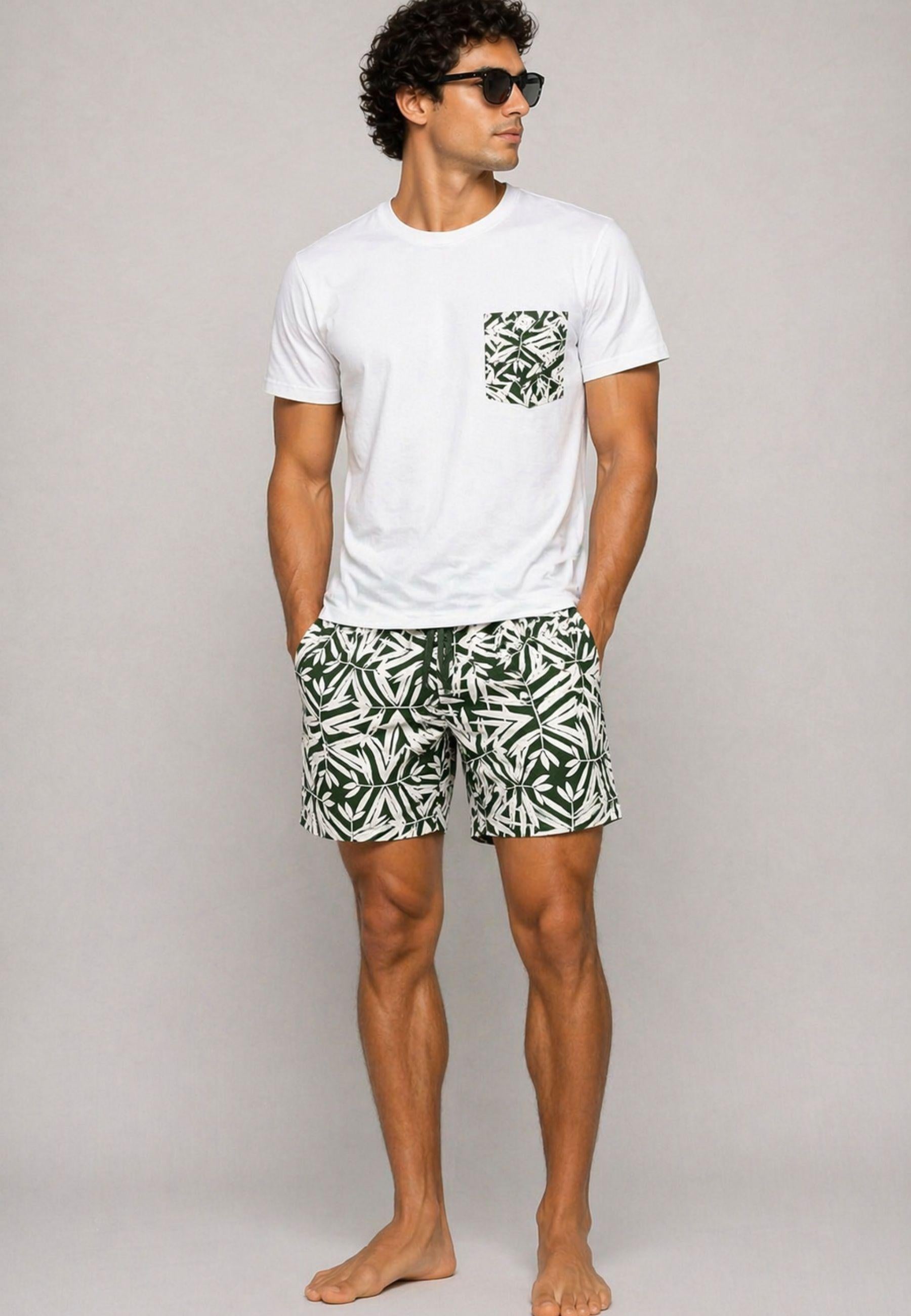 Costume da bagno Riviera in micropoliestere - stampa tropicale verde