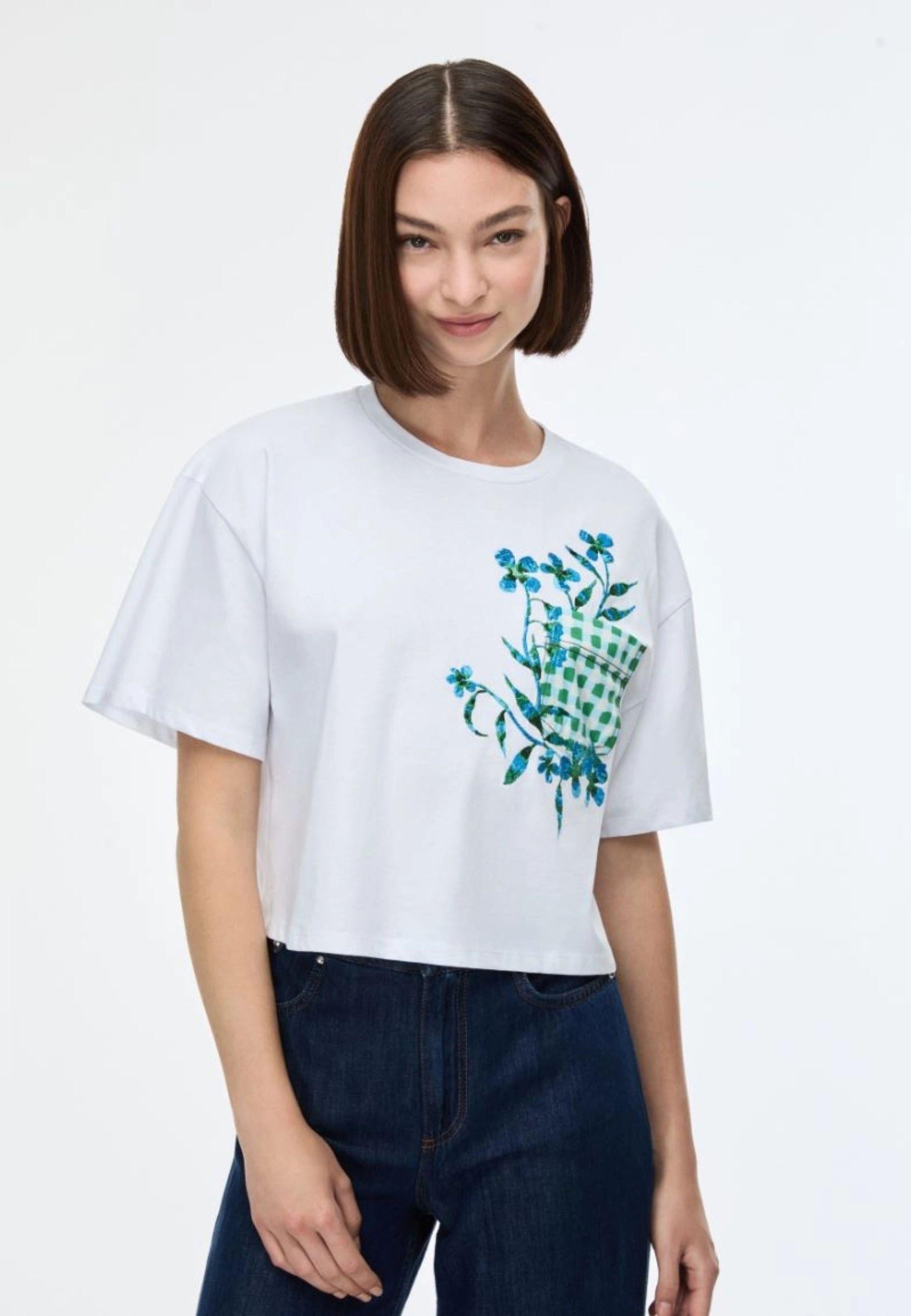 iBlues - T-shirt cropped in jersey di cotone con stampa e ricamo