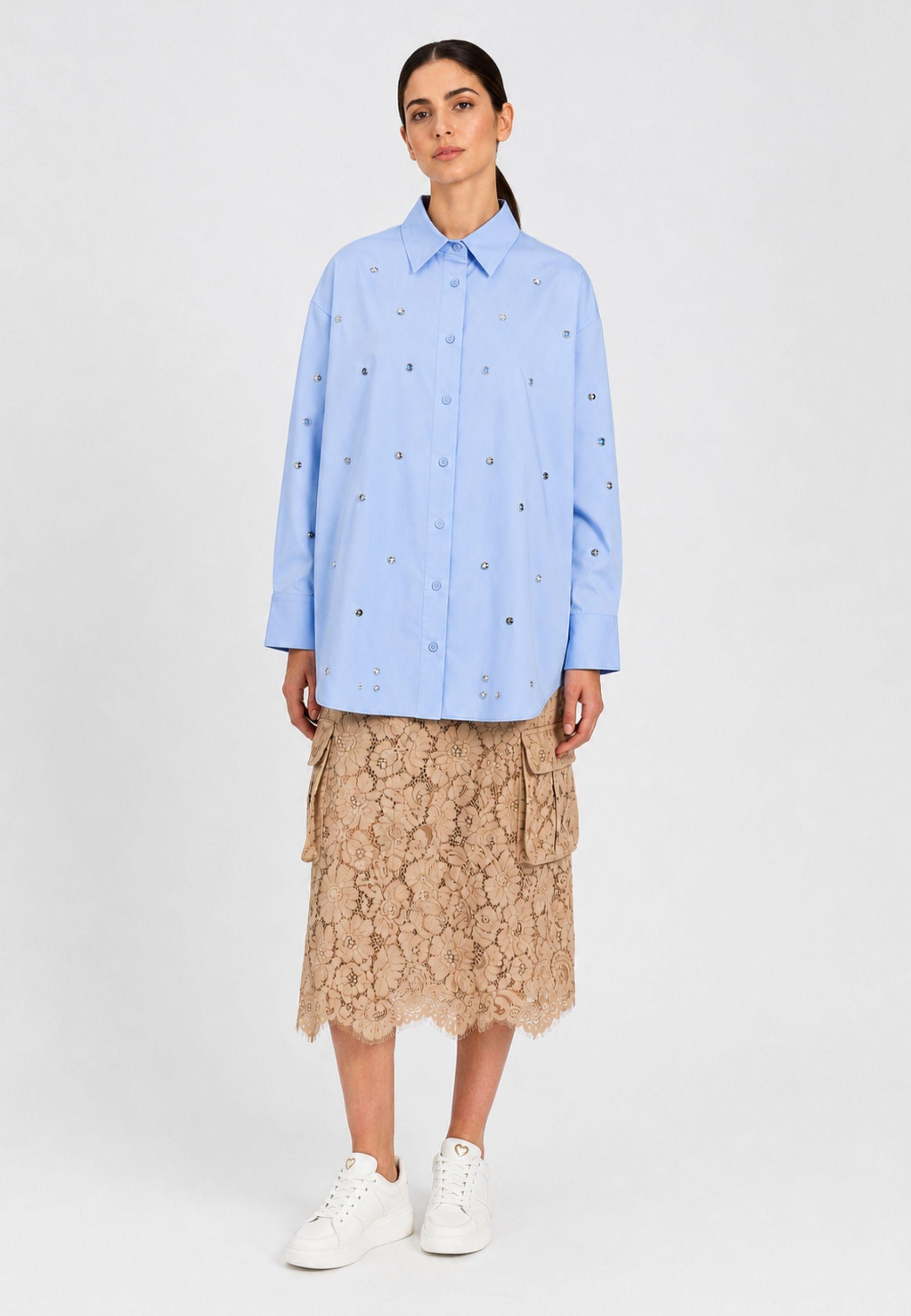 Camicia Oversize in Cotone con Applicazioni Gioiello