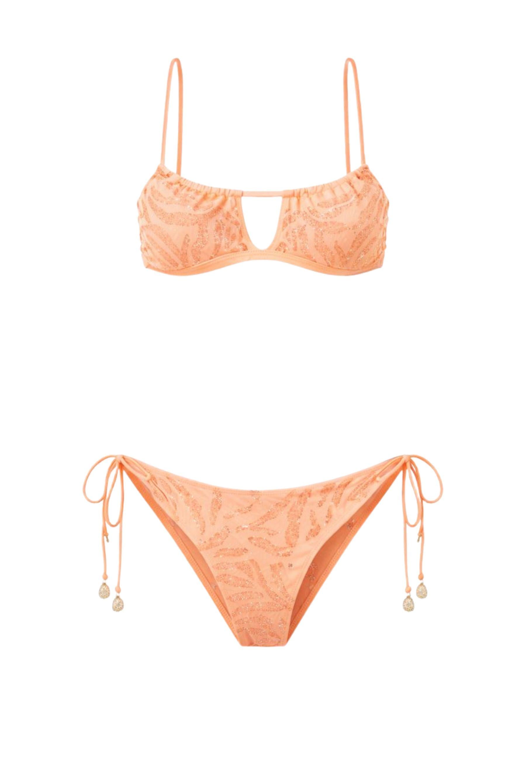 Bikini donna in maglina lamé rosa pesca