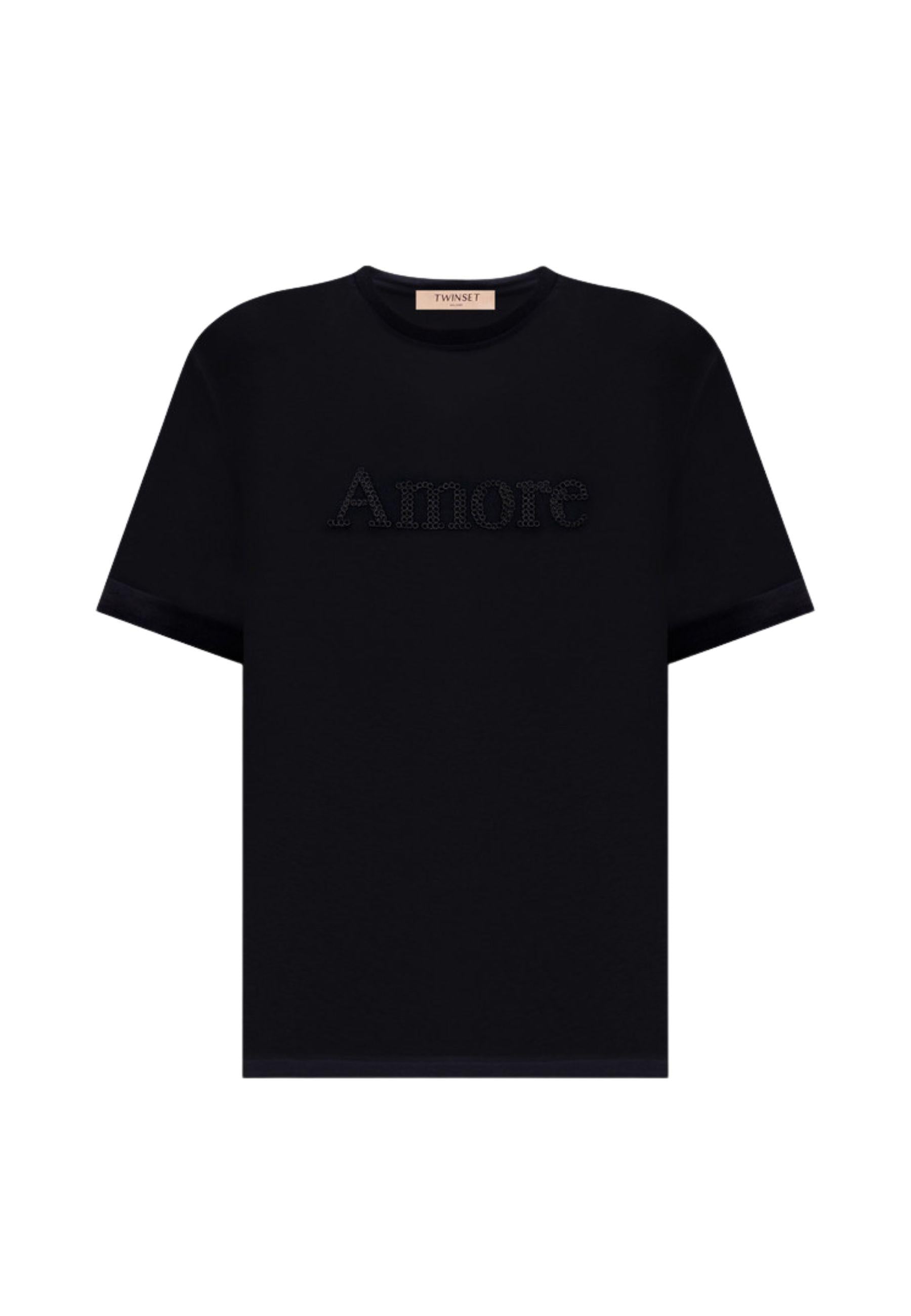 T-shirt "Amore" in cotone con ricamo tono su tono