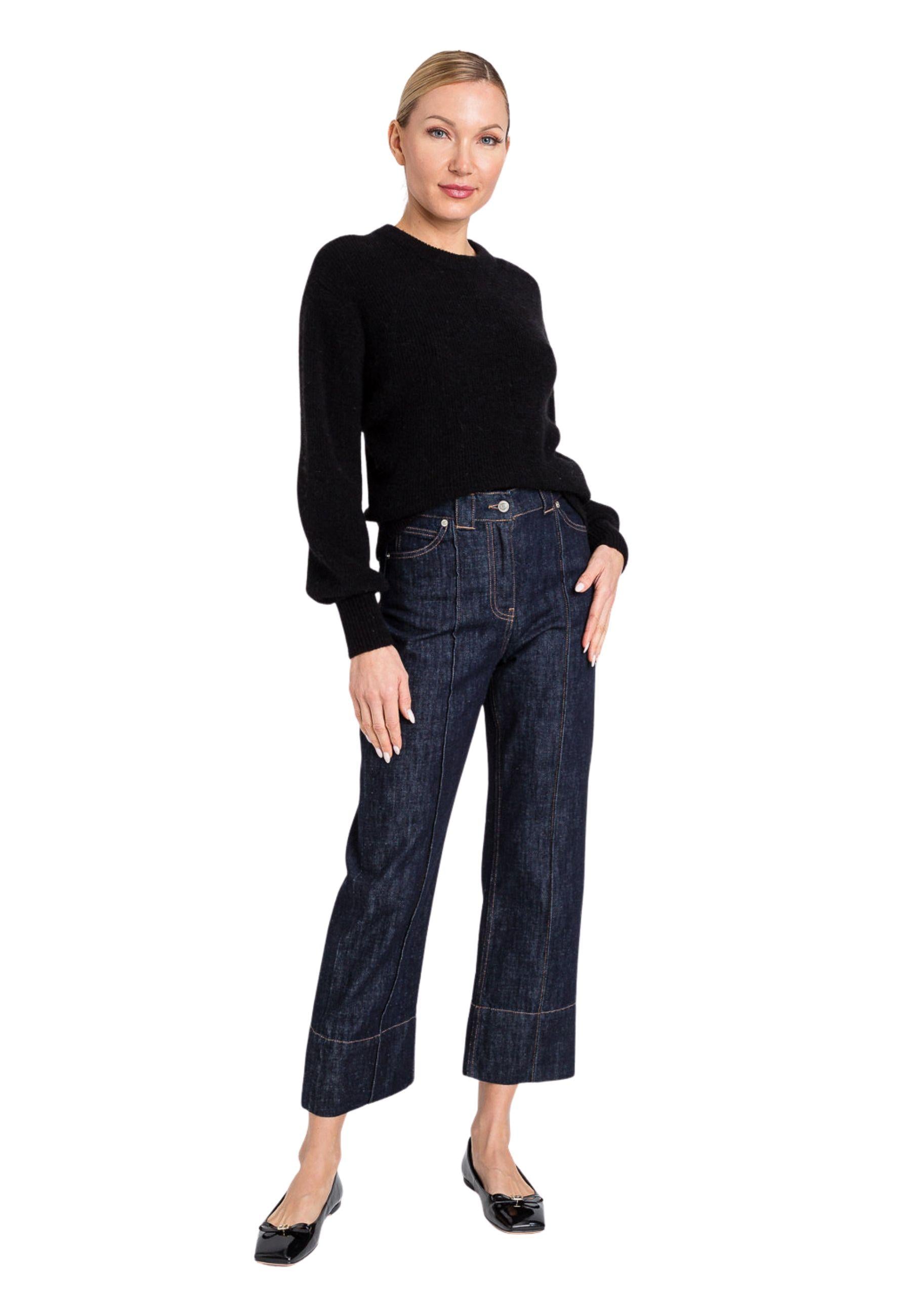 Twinset Jeans cropped a gamba dritta in denim scuro