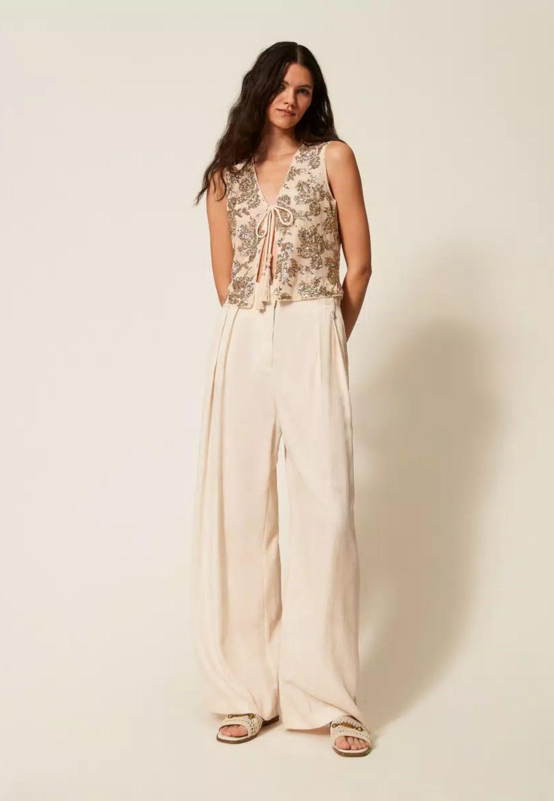 Actitude Pantaloni Palazzo in TENCEL™ con Stampa Dégradé - Beige