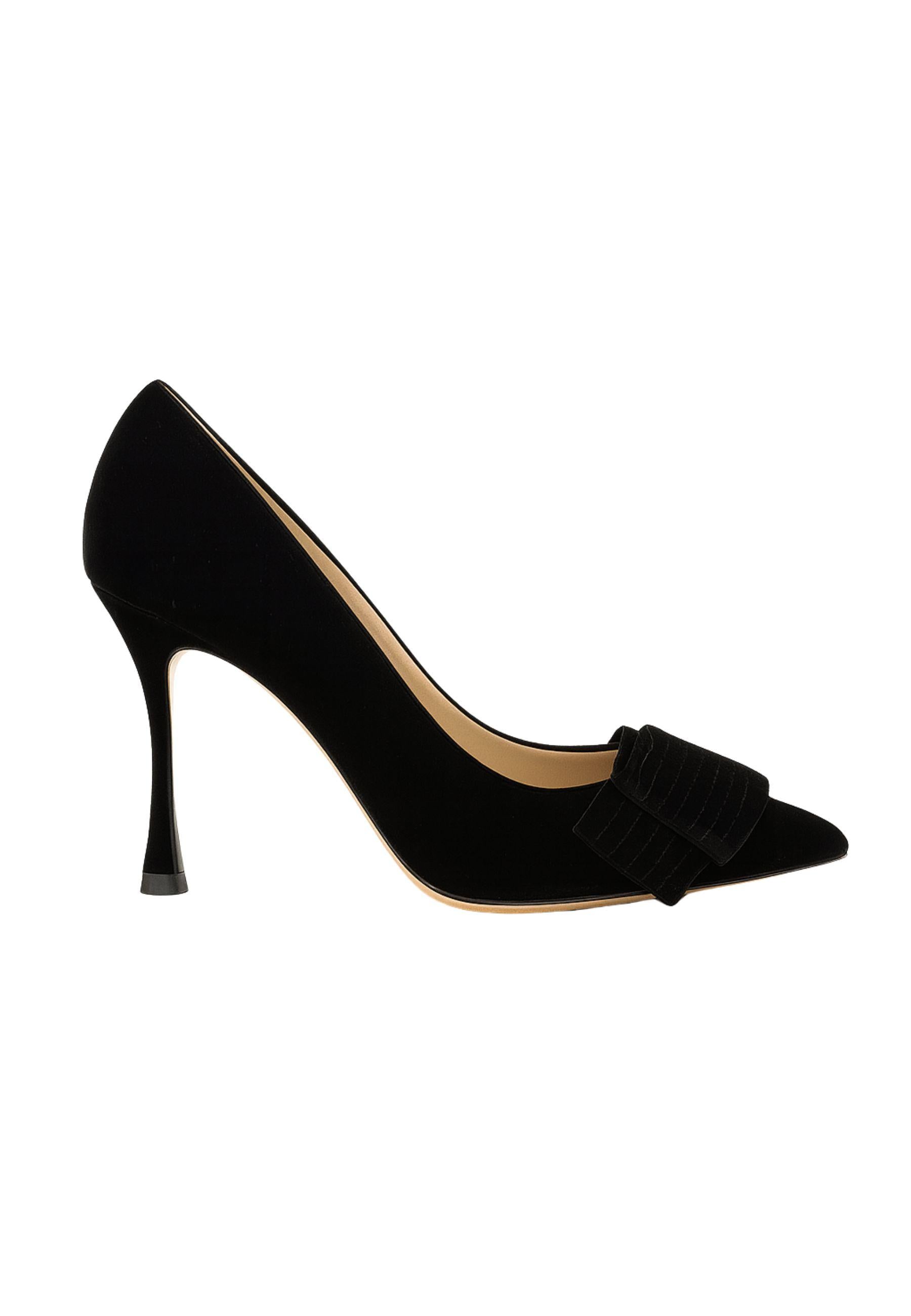 Francesco Sacco - Décolleté in Velluto Nero con Fiocco e Tacco 8 cm