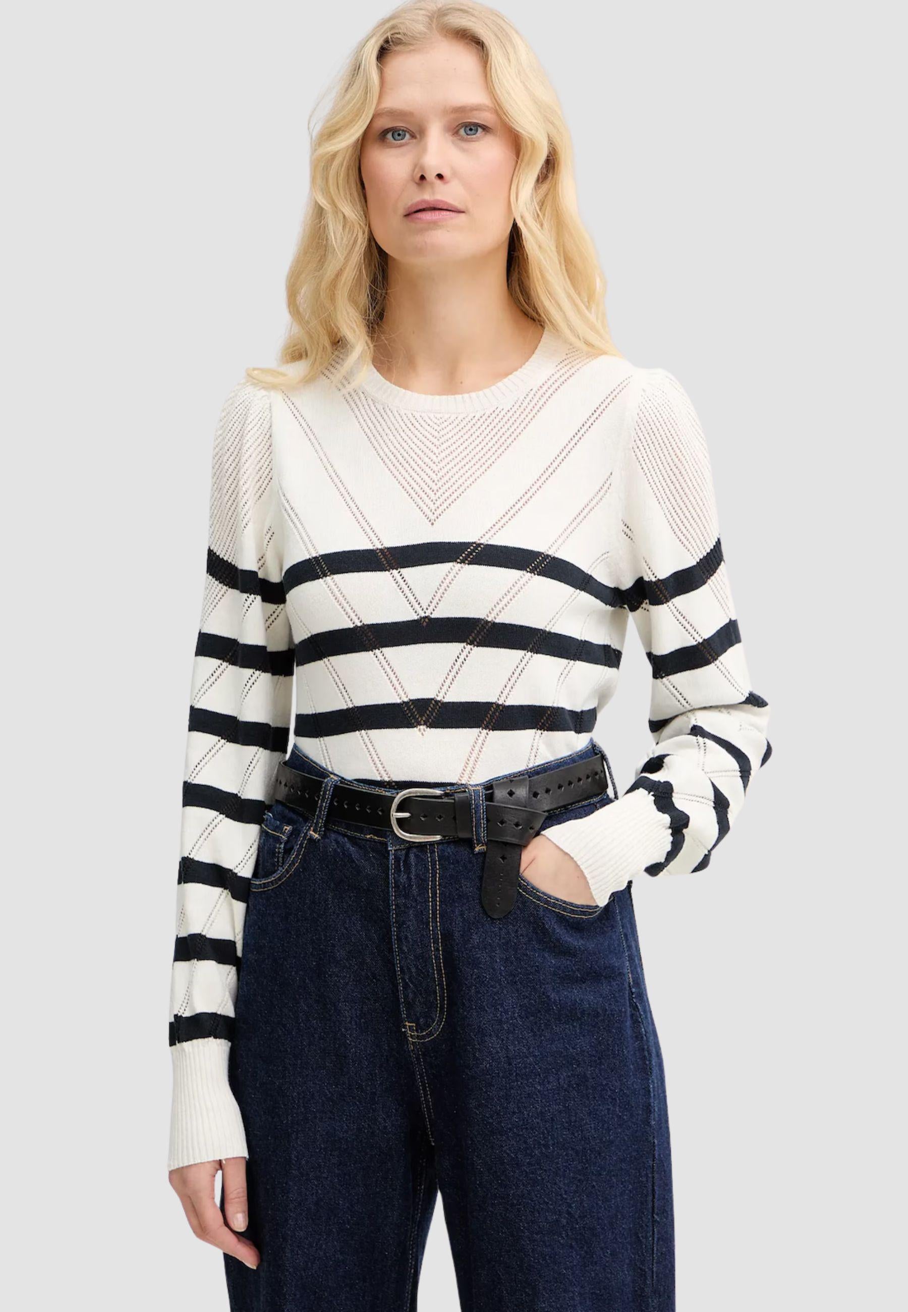 Maglia girocollo a righe in cotone e cashmere