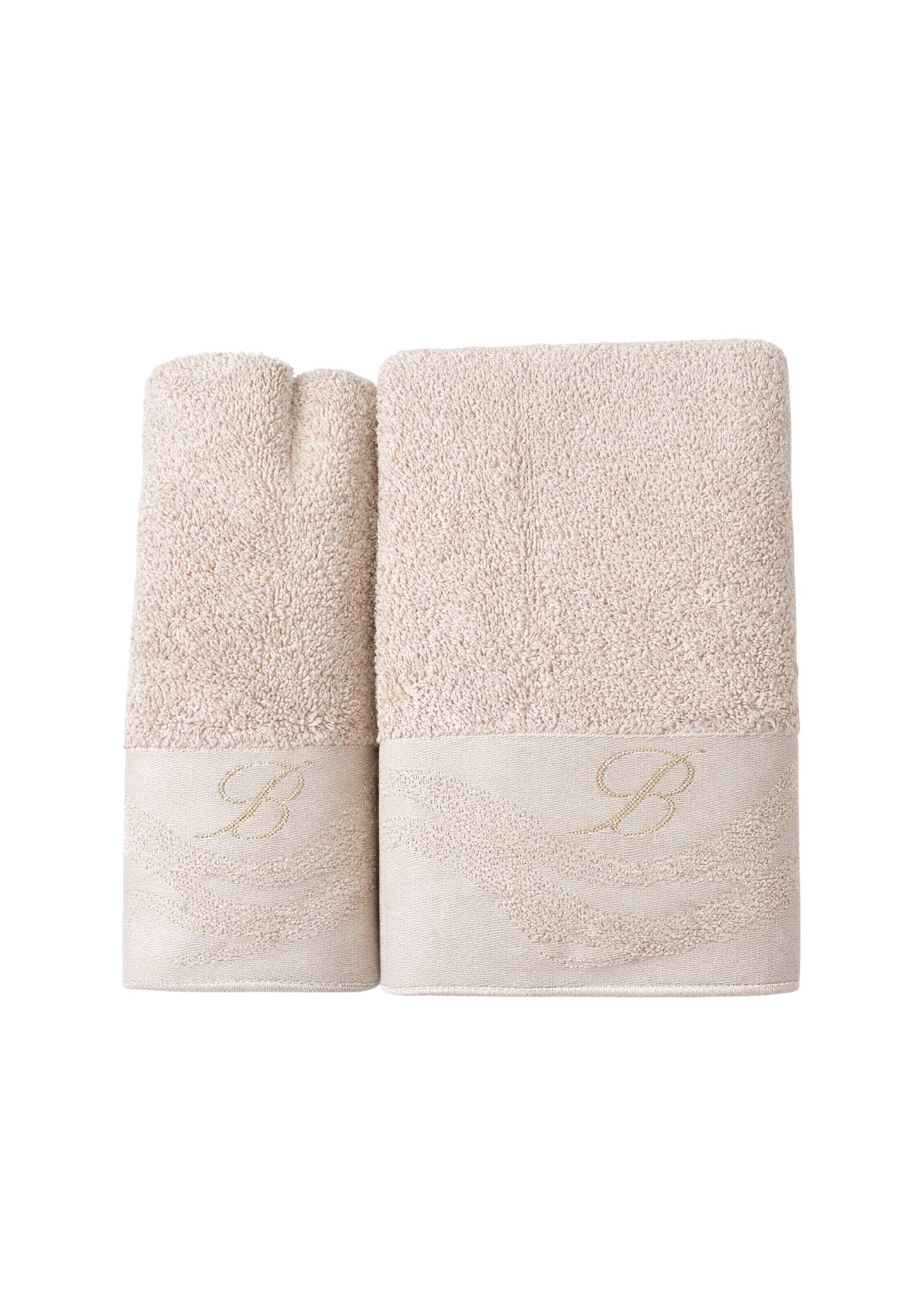Set asciugamani Crystelle 2 pezzi in spugna di cotone con logo jacquard lurex