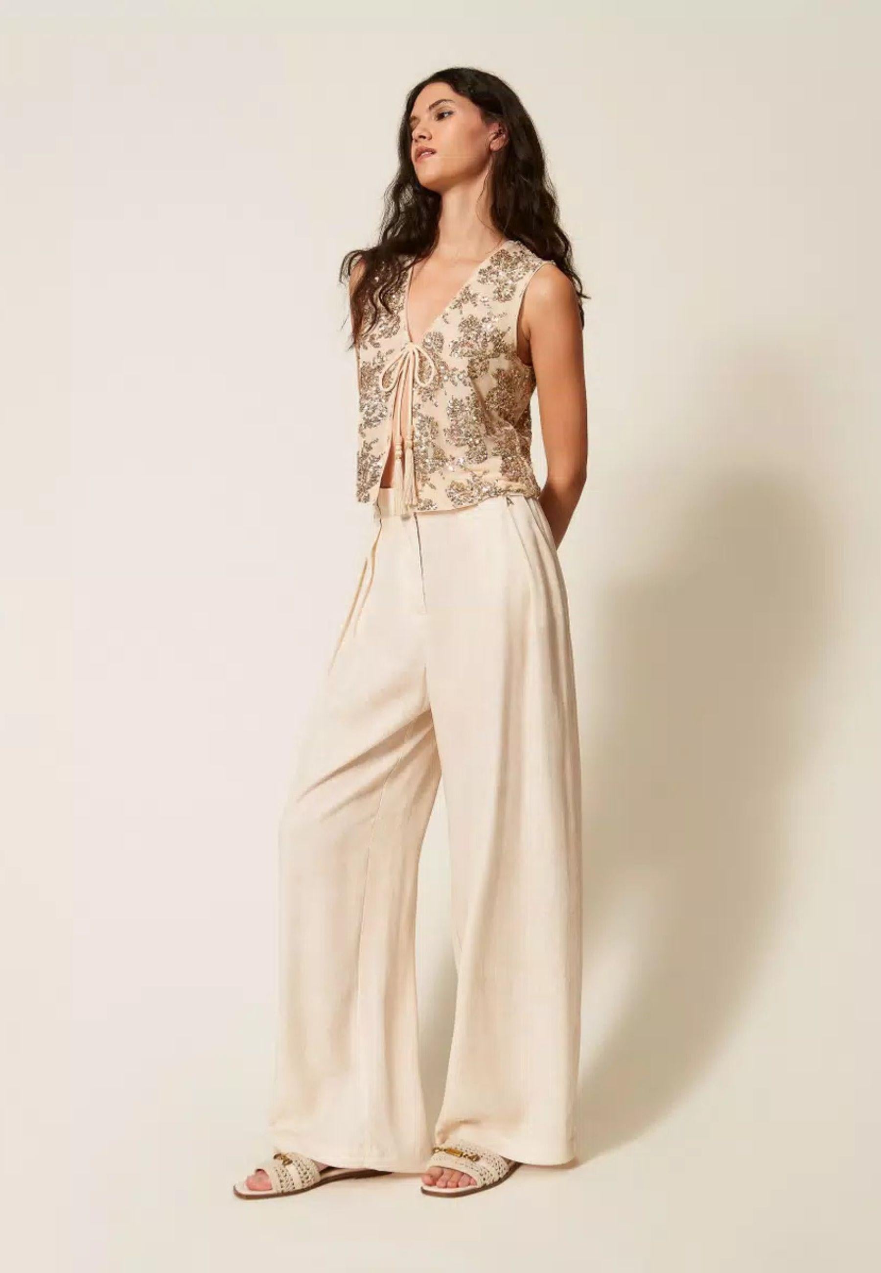 Actitude Pantaloni Palazzo in TENCEL™ con Stampa Dégradé - Beige